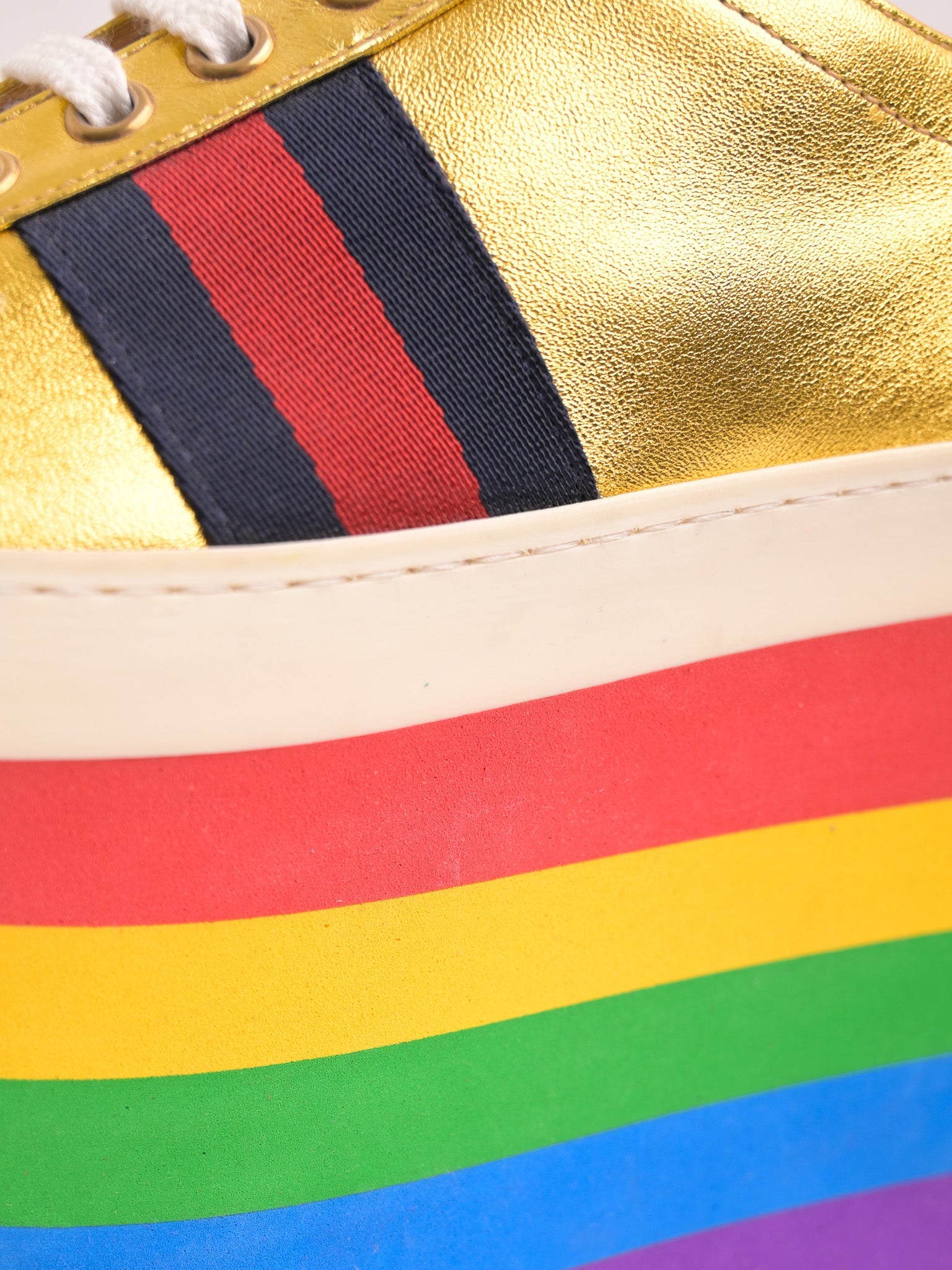 Good Gucci Gold Platform Sneakers Size 35.5 Yellow Leather