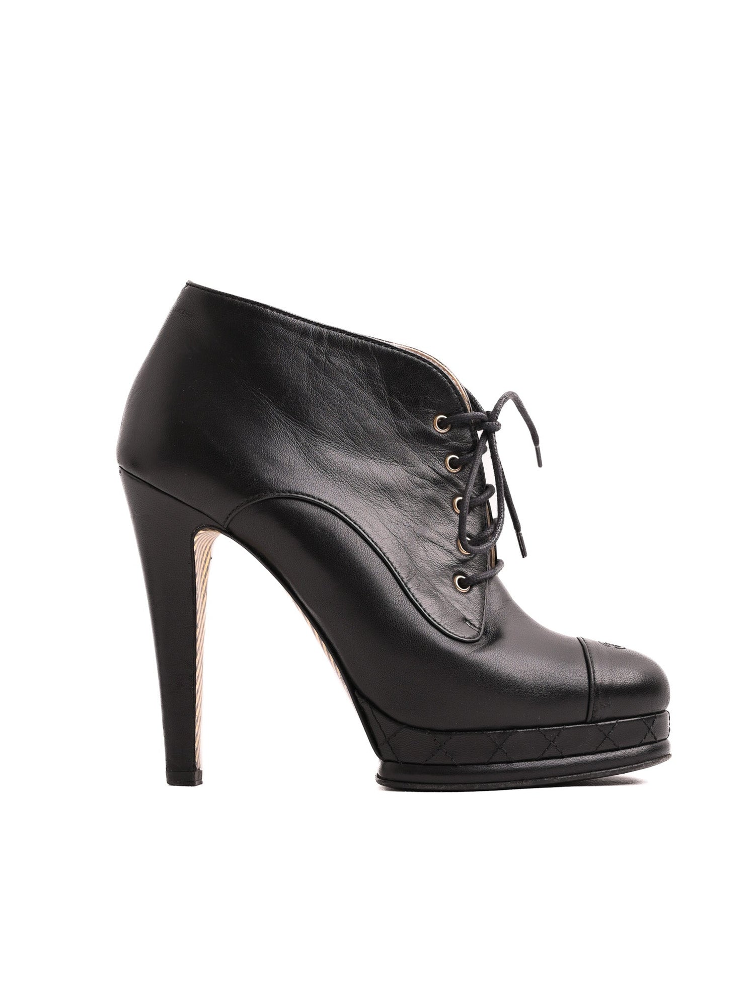 Good Condition Chanel Black Leather High-Heeled Ankle Boots