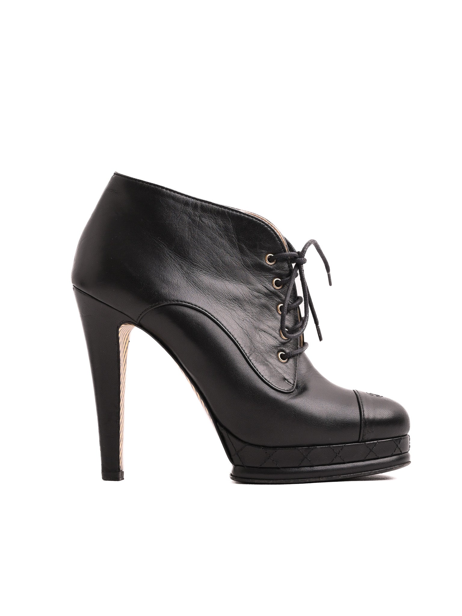 Good Condition Chanel Black Leather High-Heeled Ankle Boots