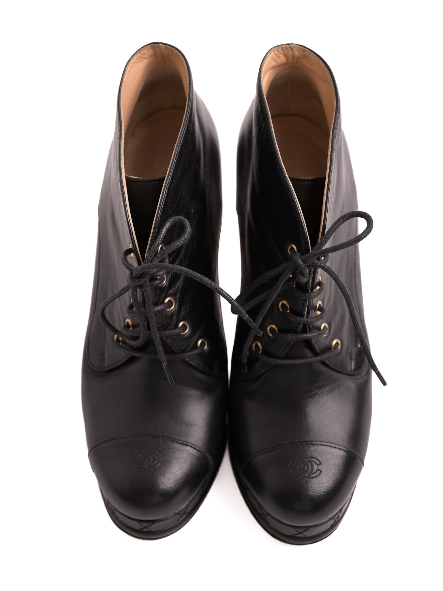Good Condition Chanel Black Leather High-Heeled Ankle Boots