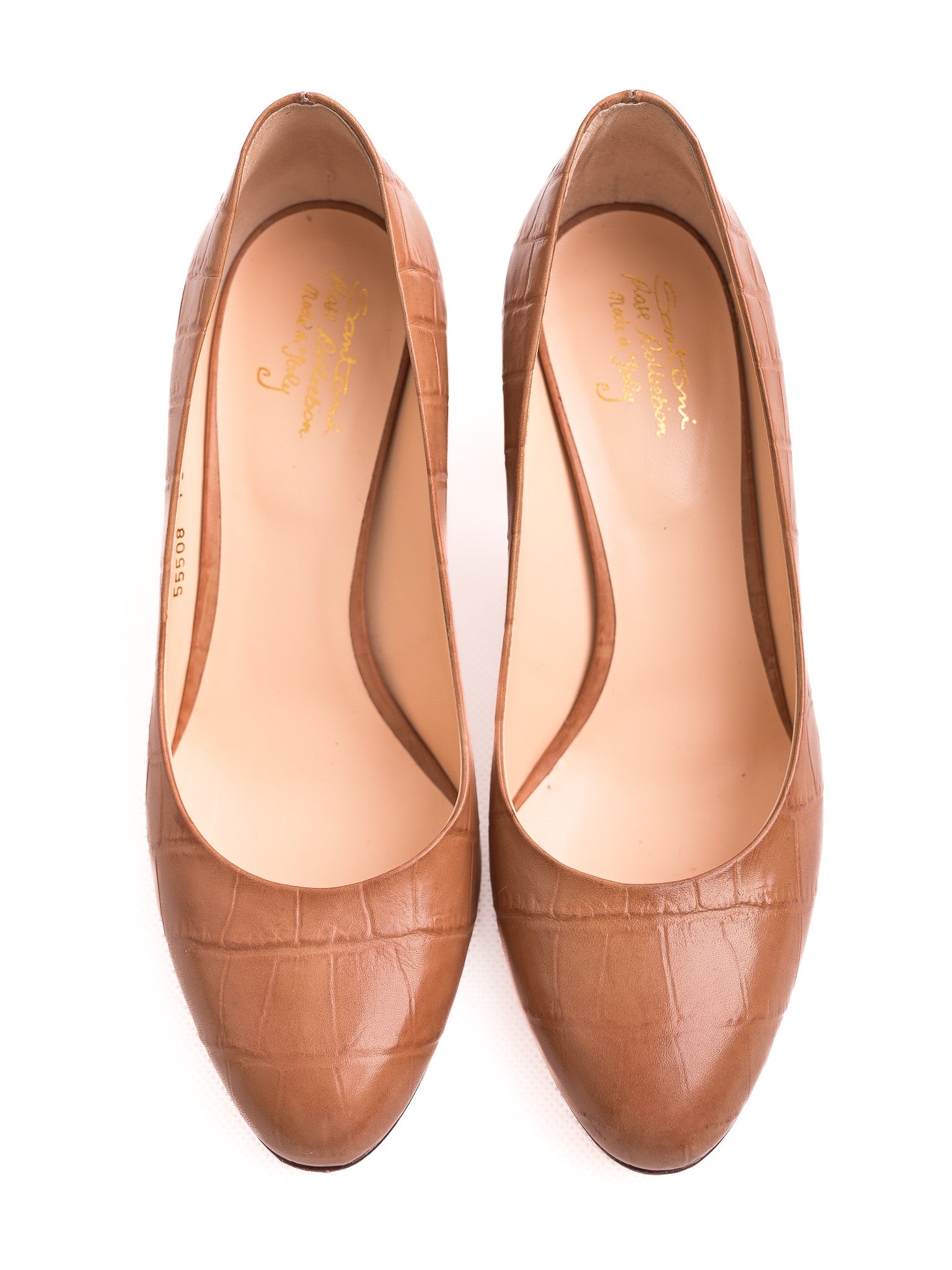 Good Condition Santoni Orange Leather High-Heeled Shoes Size 35.5