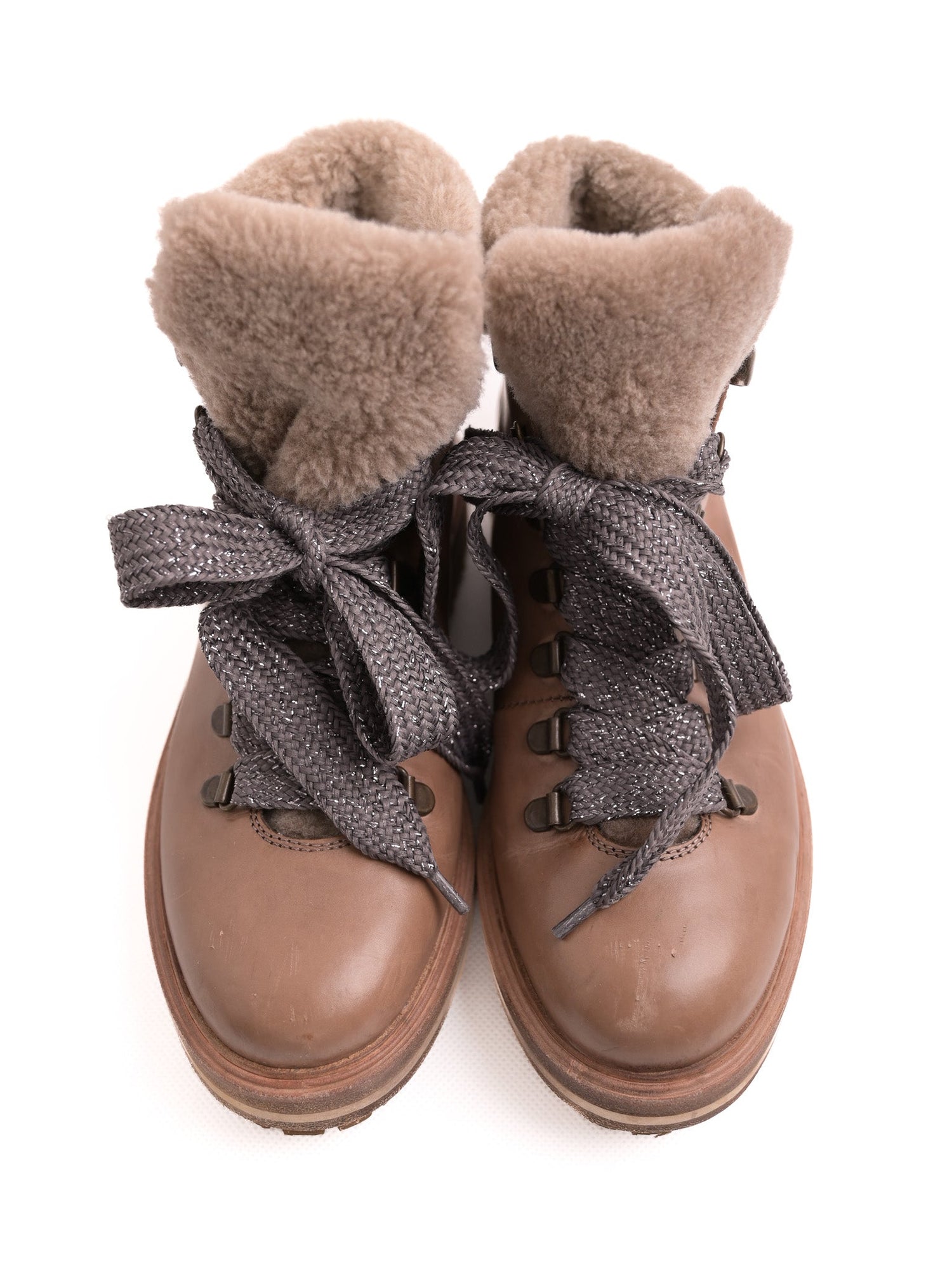 Good AGL Orange Leather Boots Size 36 with Fur Lining