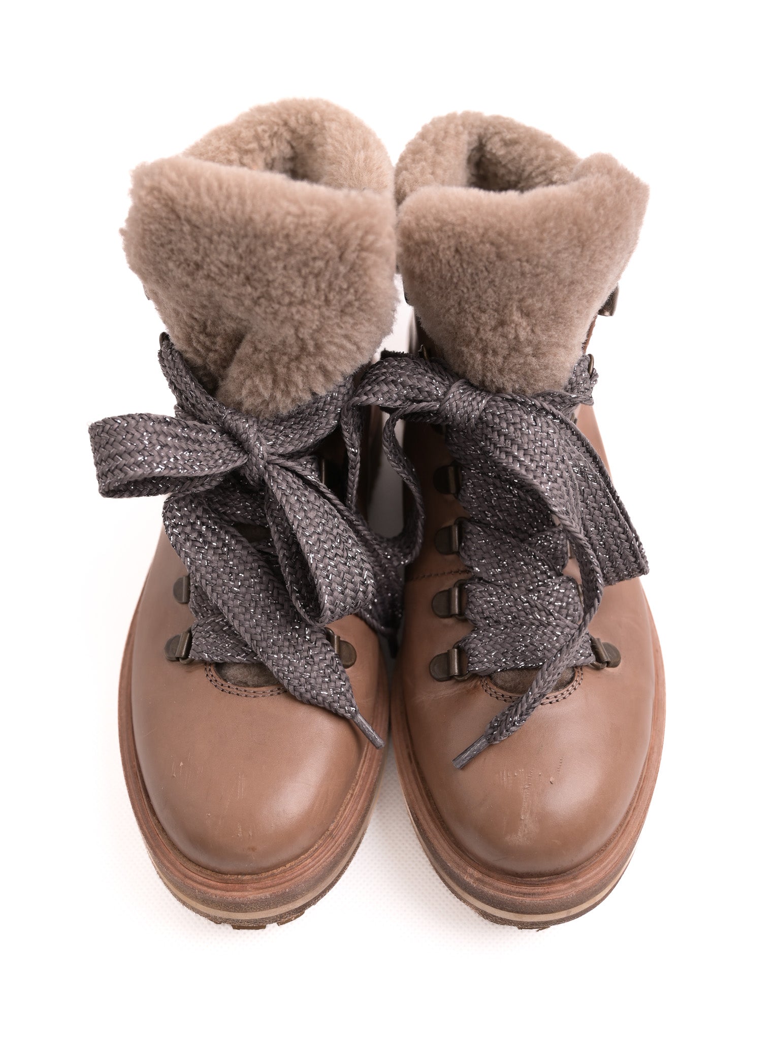 Good AGL Orange Leather Boots Size 36 with Fur Lining