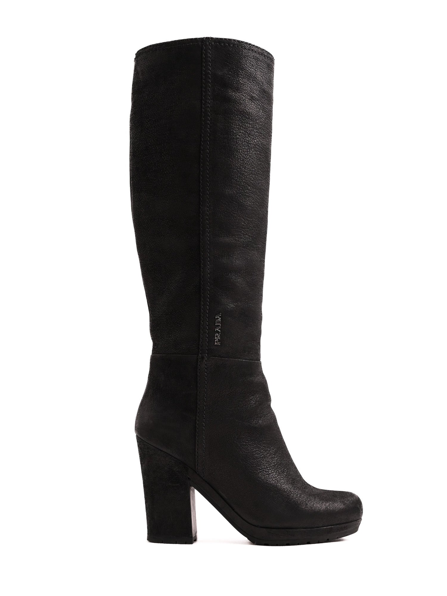 Good Prada Black Leather Knee-High Heeled Boots Size 35.5
