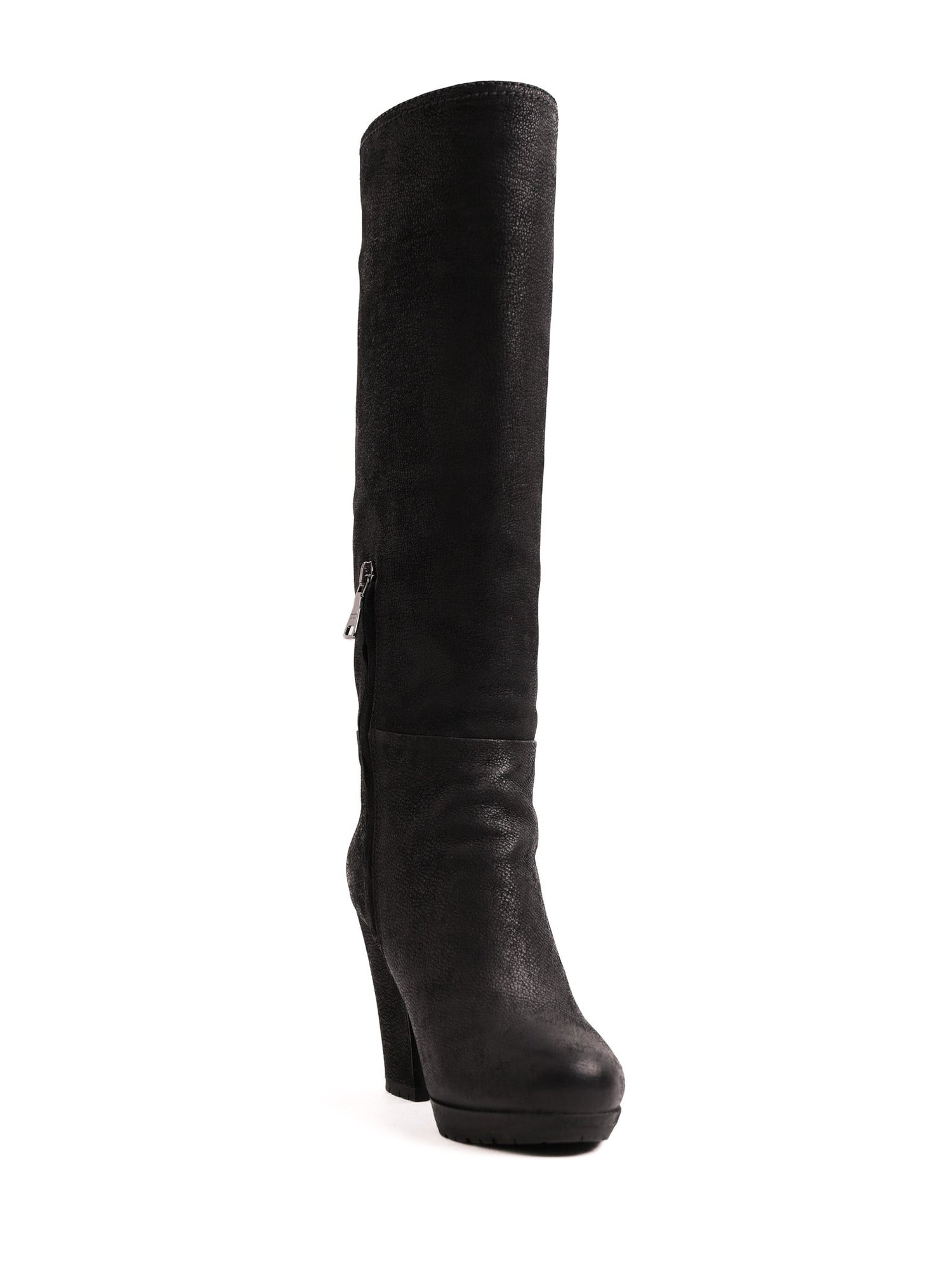 Good Prada Black Leather Knee-High Heeled Boots Size 35.5