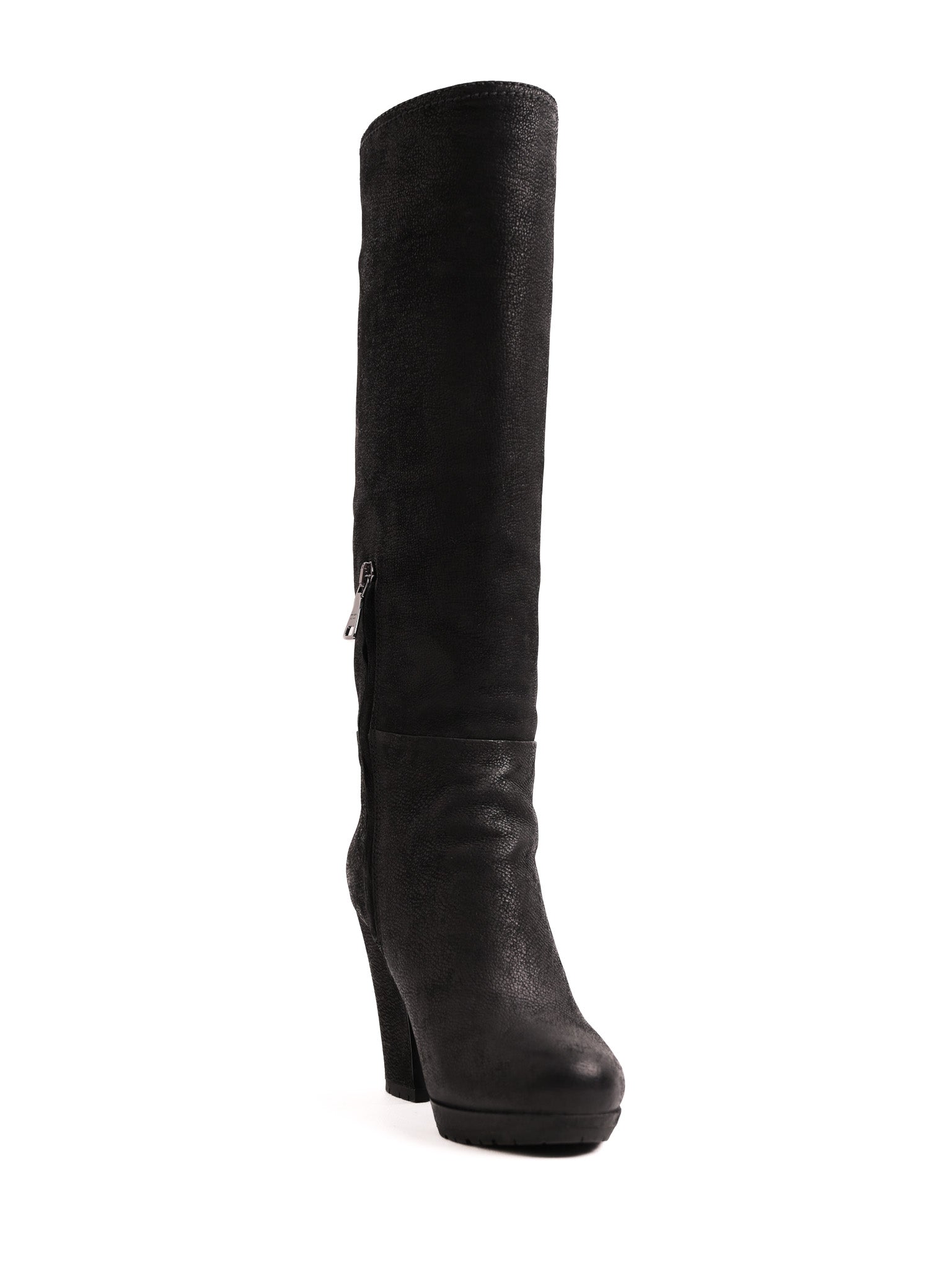 Good Prada Black Leather Knee-High Heeled Boots Size 35.5