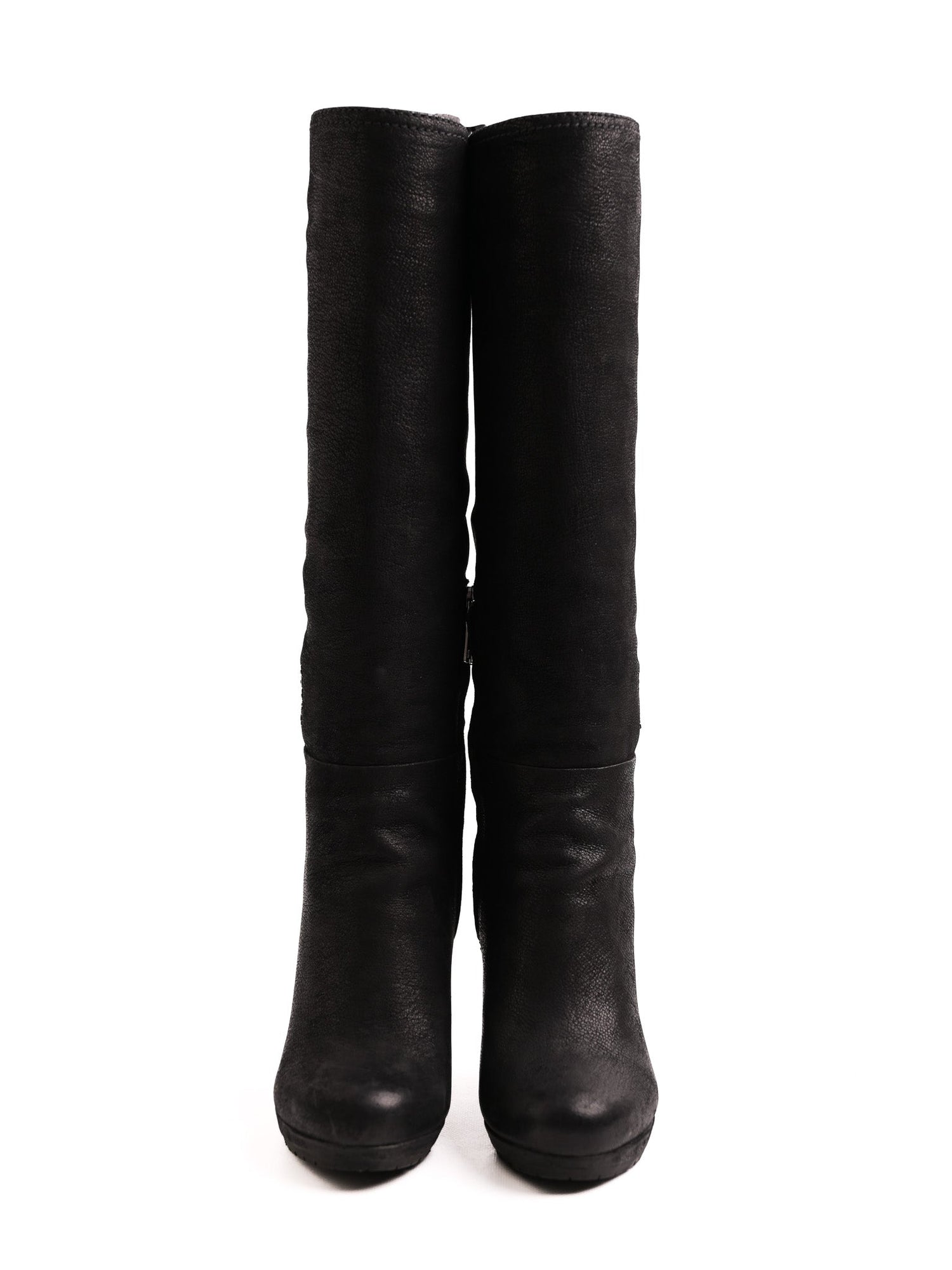 Good Prada Black Leather Knee-High Heeled Boots Size 35.5