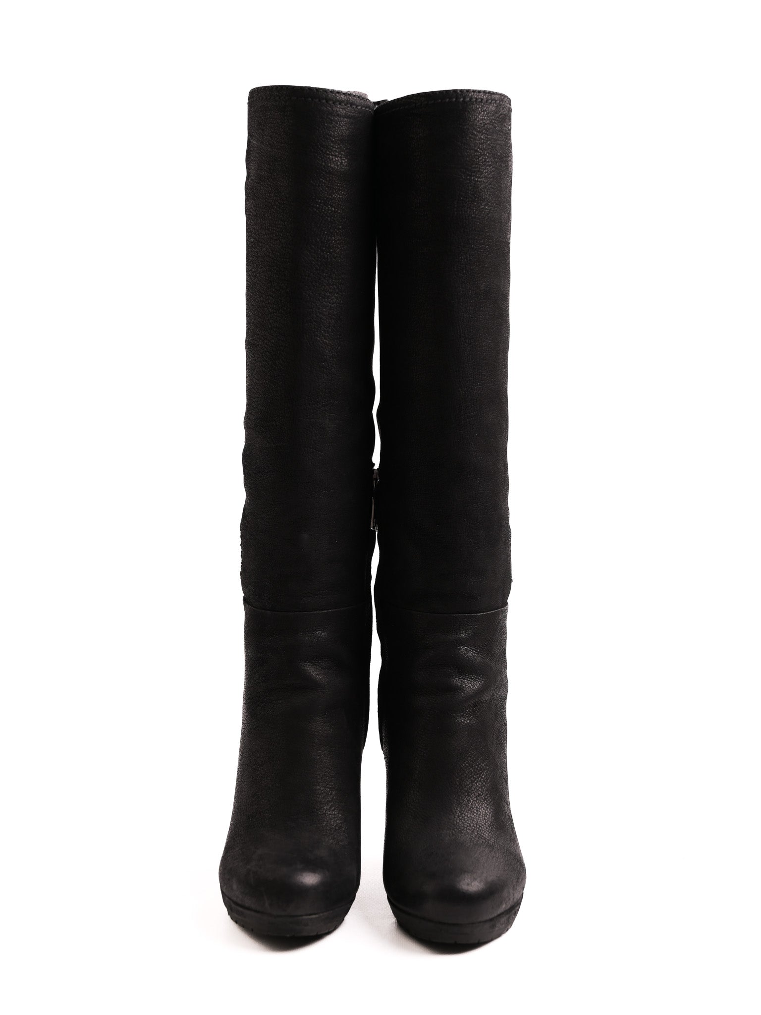 Good Prada Black Leather Knee-High Heeled Boots Size 35.5