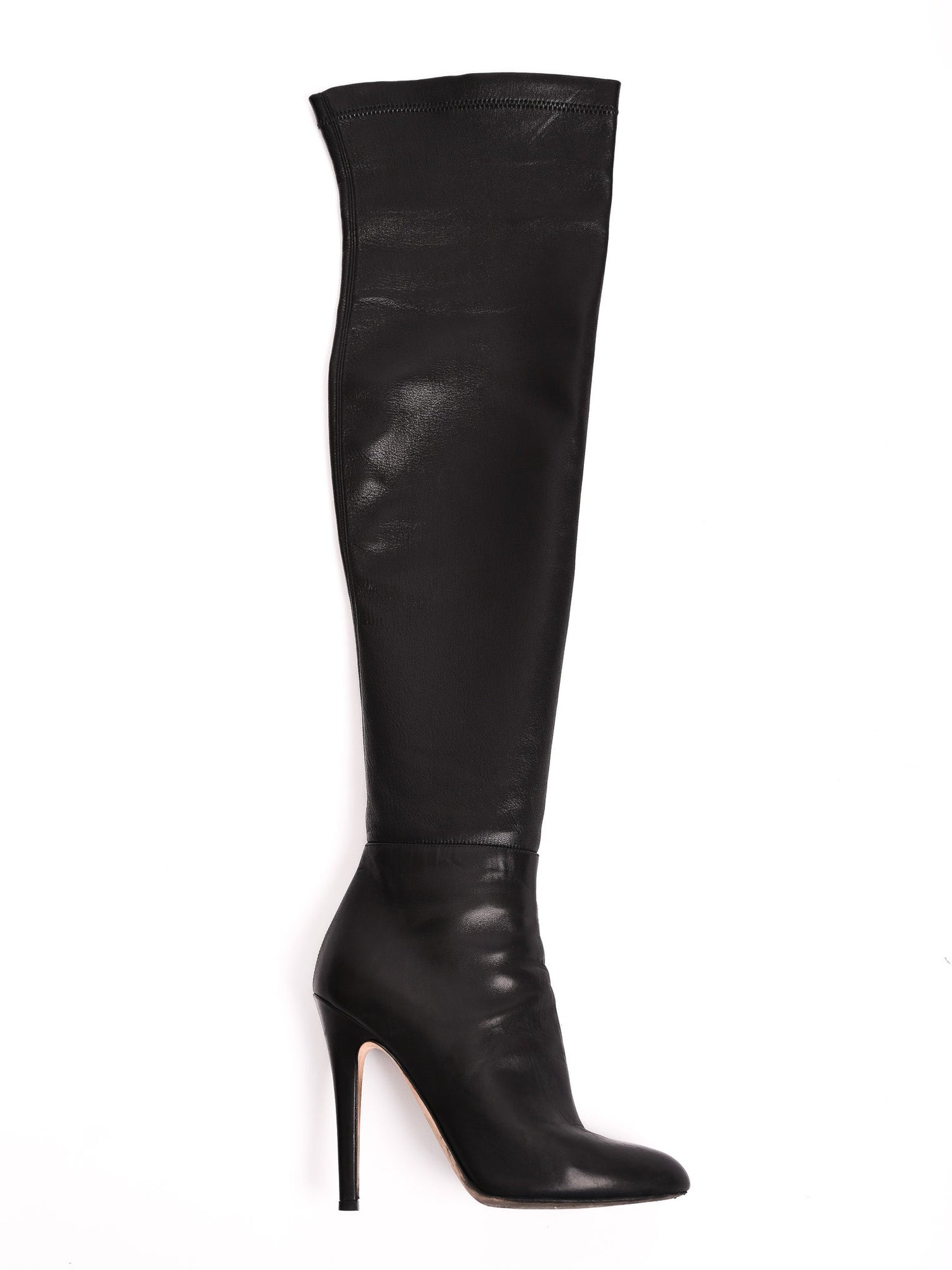 Good Jimmy Choo Black Leather Knee-High Stiletto Boots Size 36