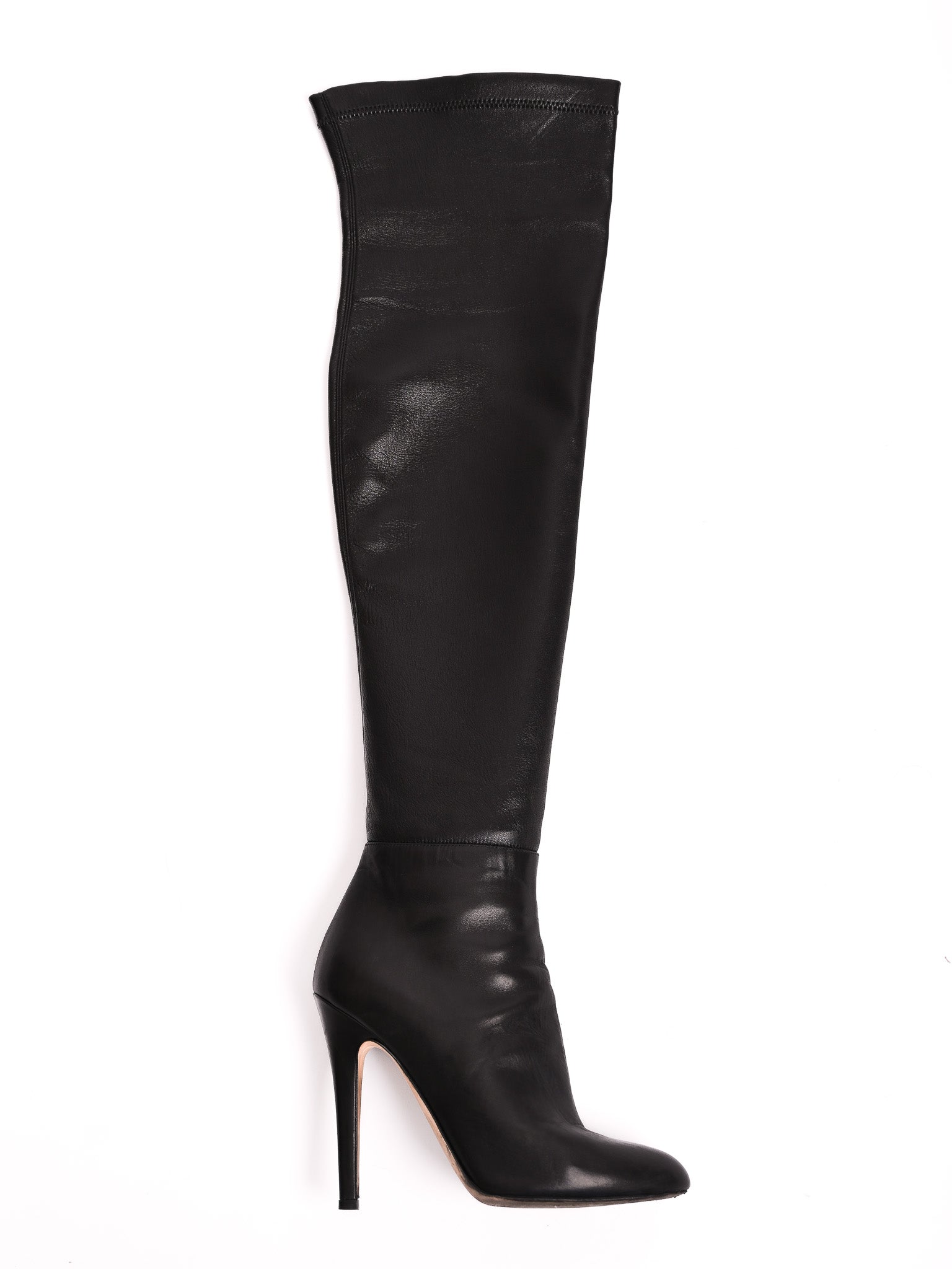 Good Jimmy Choo Black Leather Knee-High Stiletto Boots Size 36
