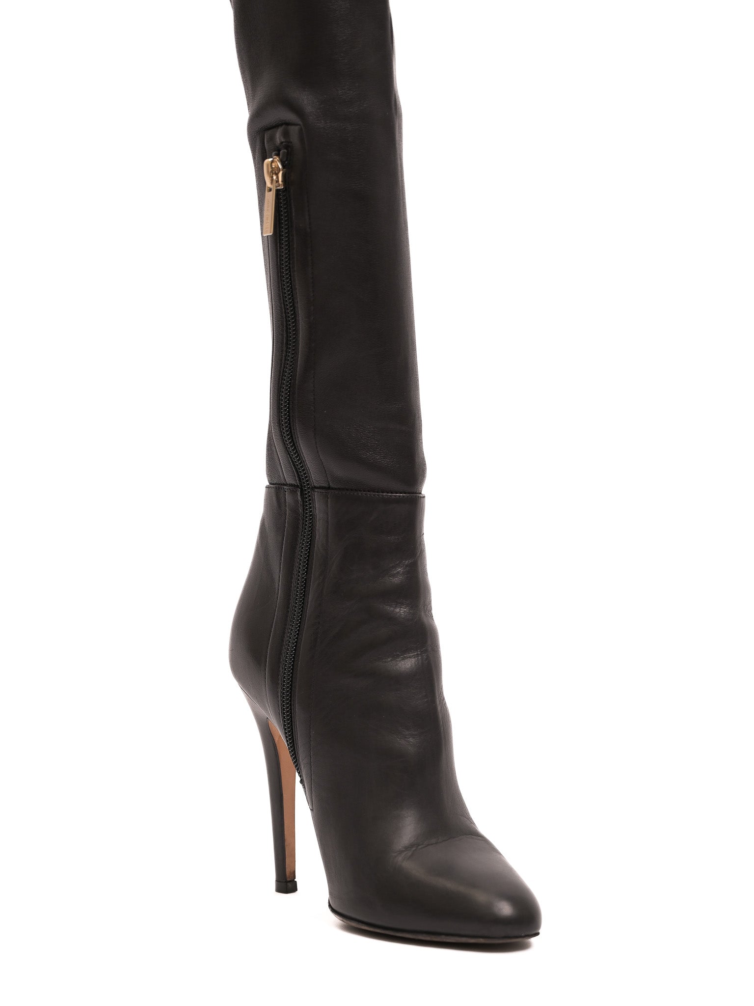Good Jimmy Choo Black Leather Knee-High Stiletto Boots Size 36