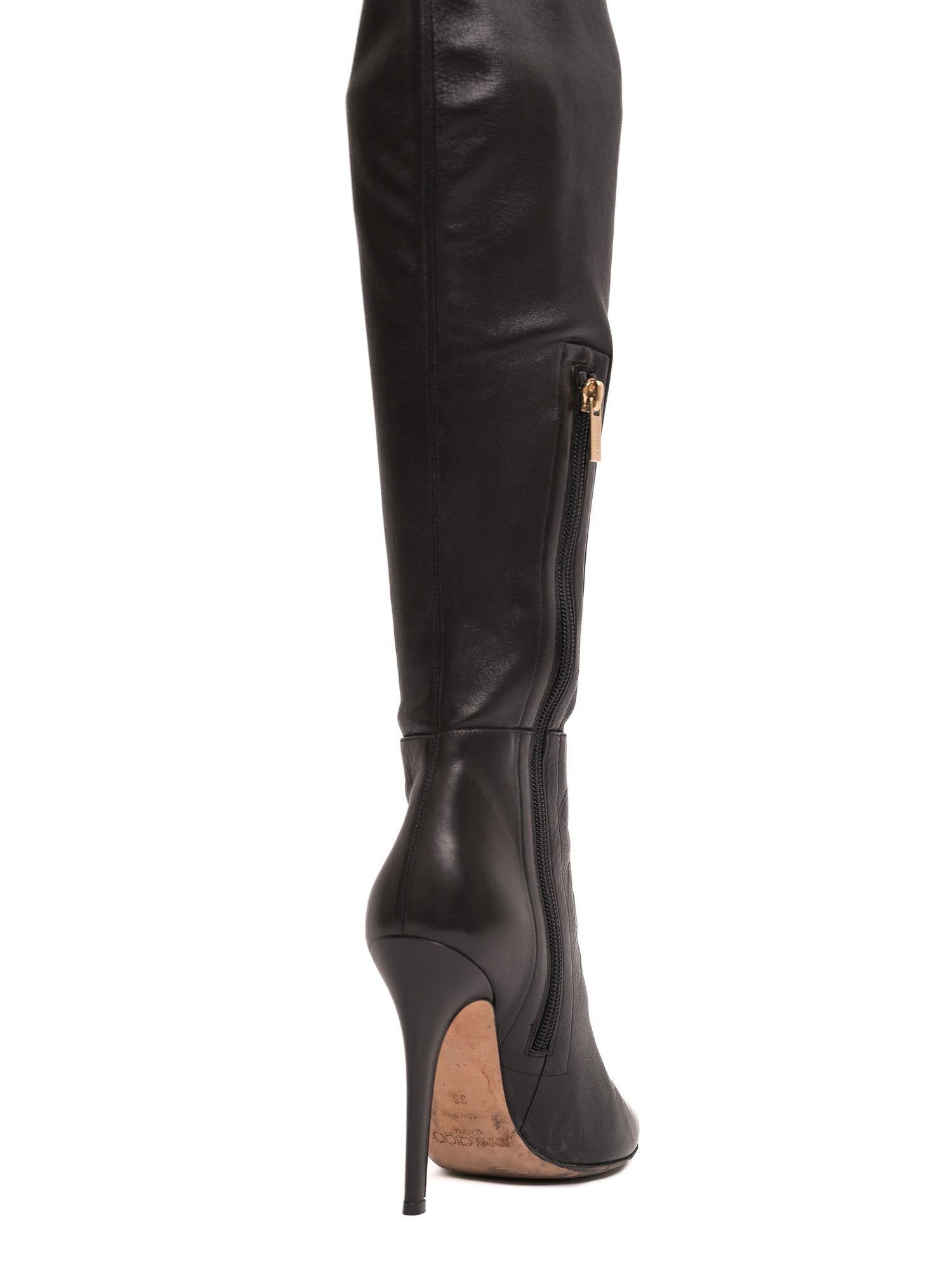 Good Jimmy Choo Black Leather Knee-High Stiletto Boots Size 36
