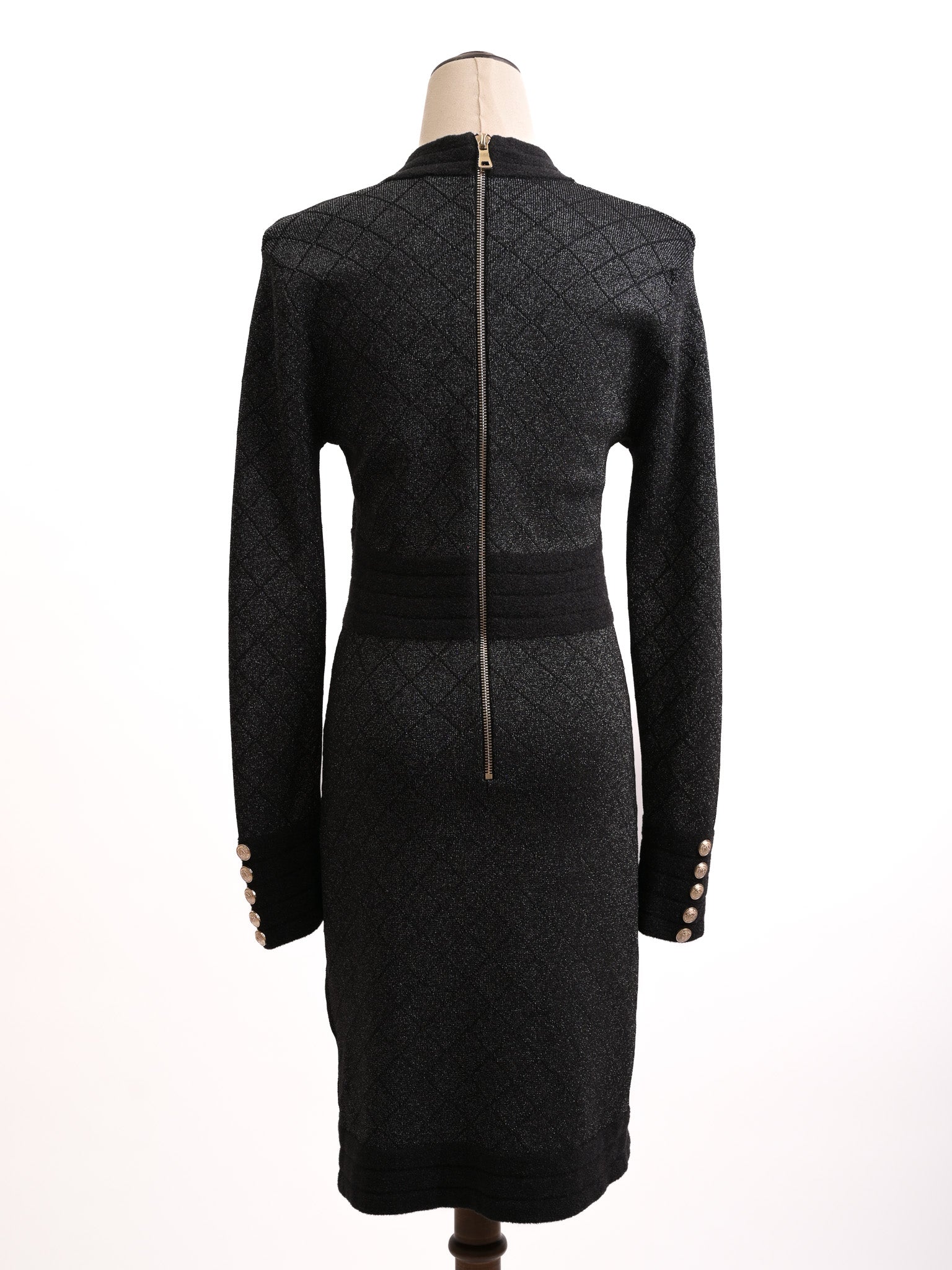 Excellent Balmain Black Long-Sleeved Dress Size L