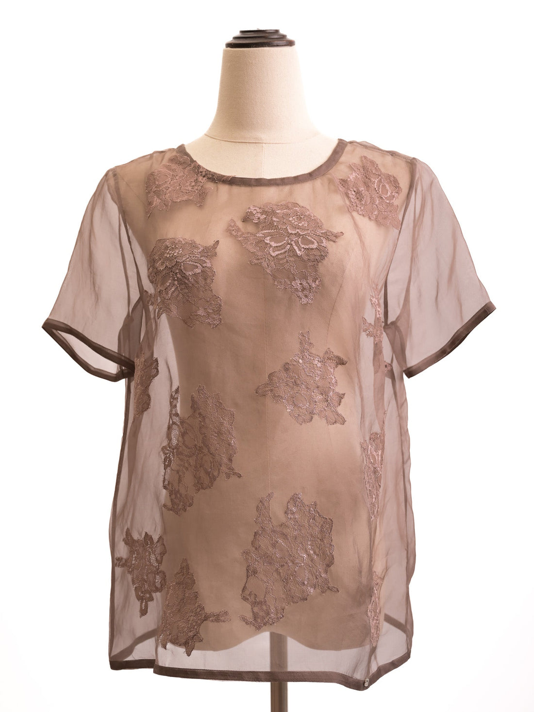 Excellent Liu Jo Orange Silk Blouse Size M with Floral Lace Appliqué