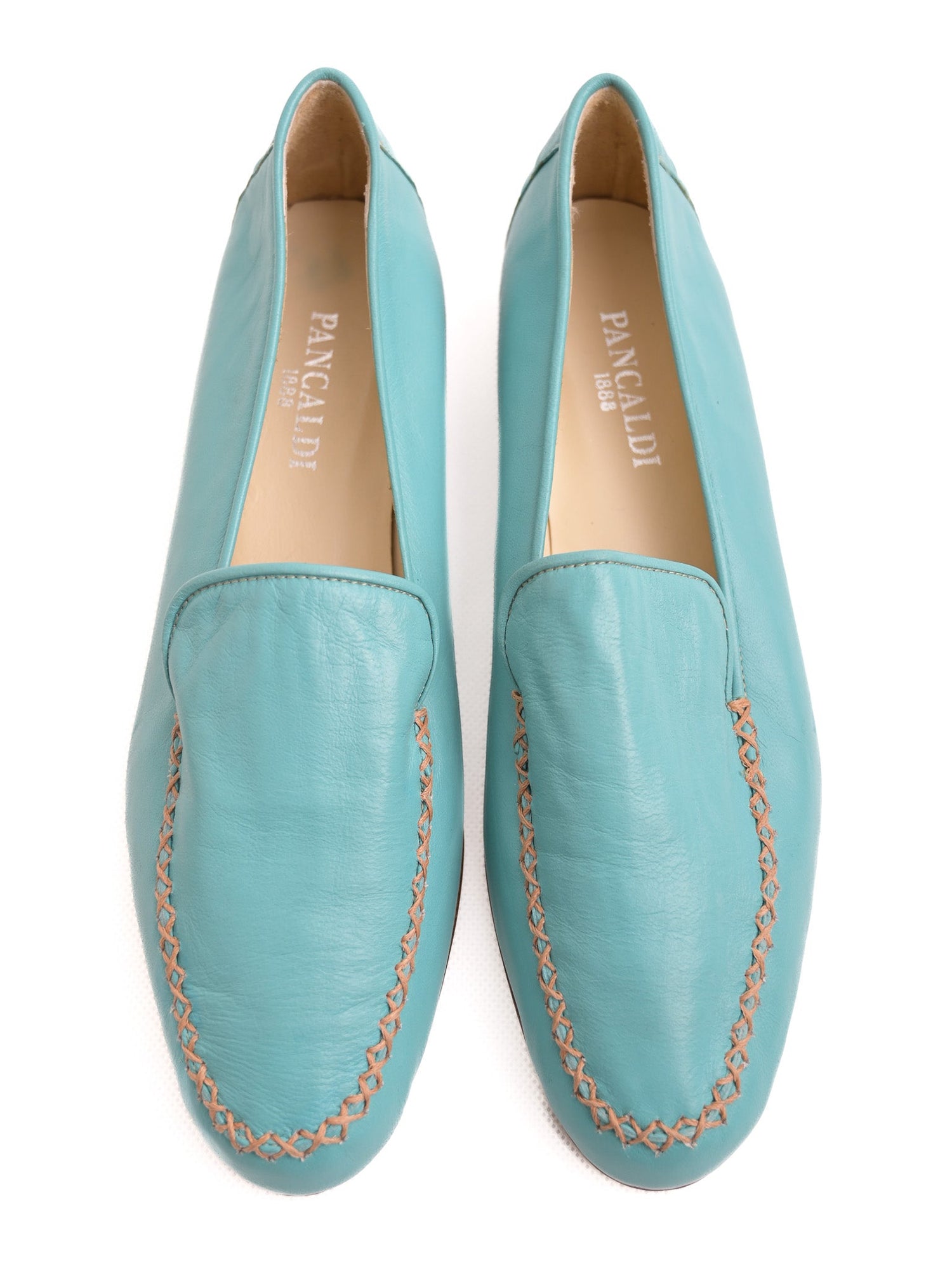 Perfect Pancaldi Turquoise Leather Loafers Size 40 for Women