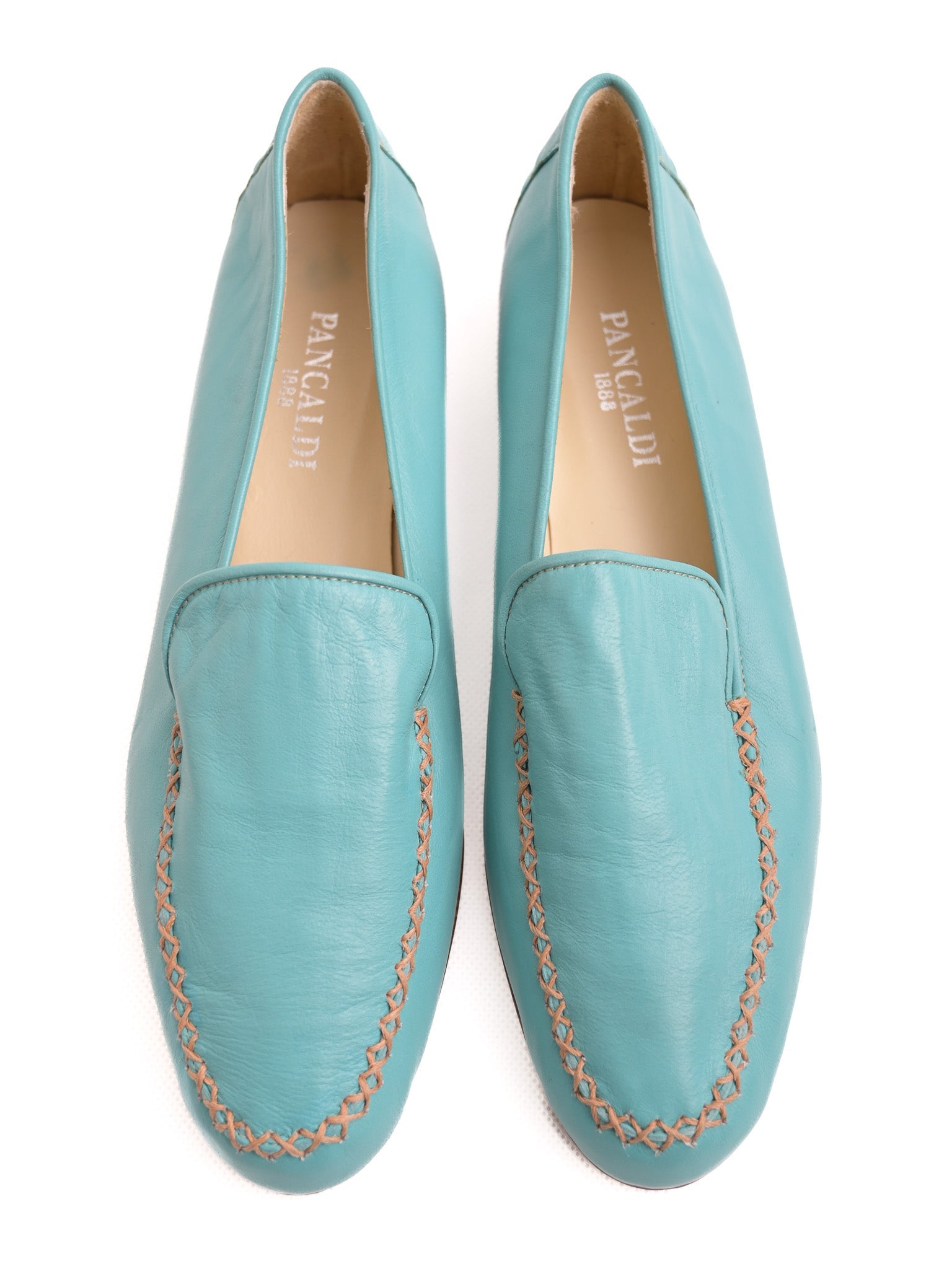Perfect Pancaldi Turquoise Leather Loafers Size 40 for Women