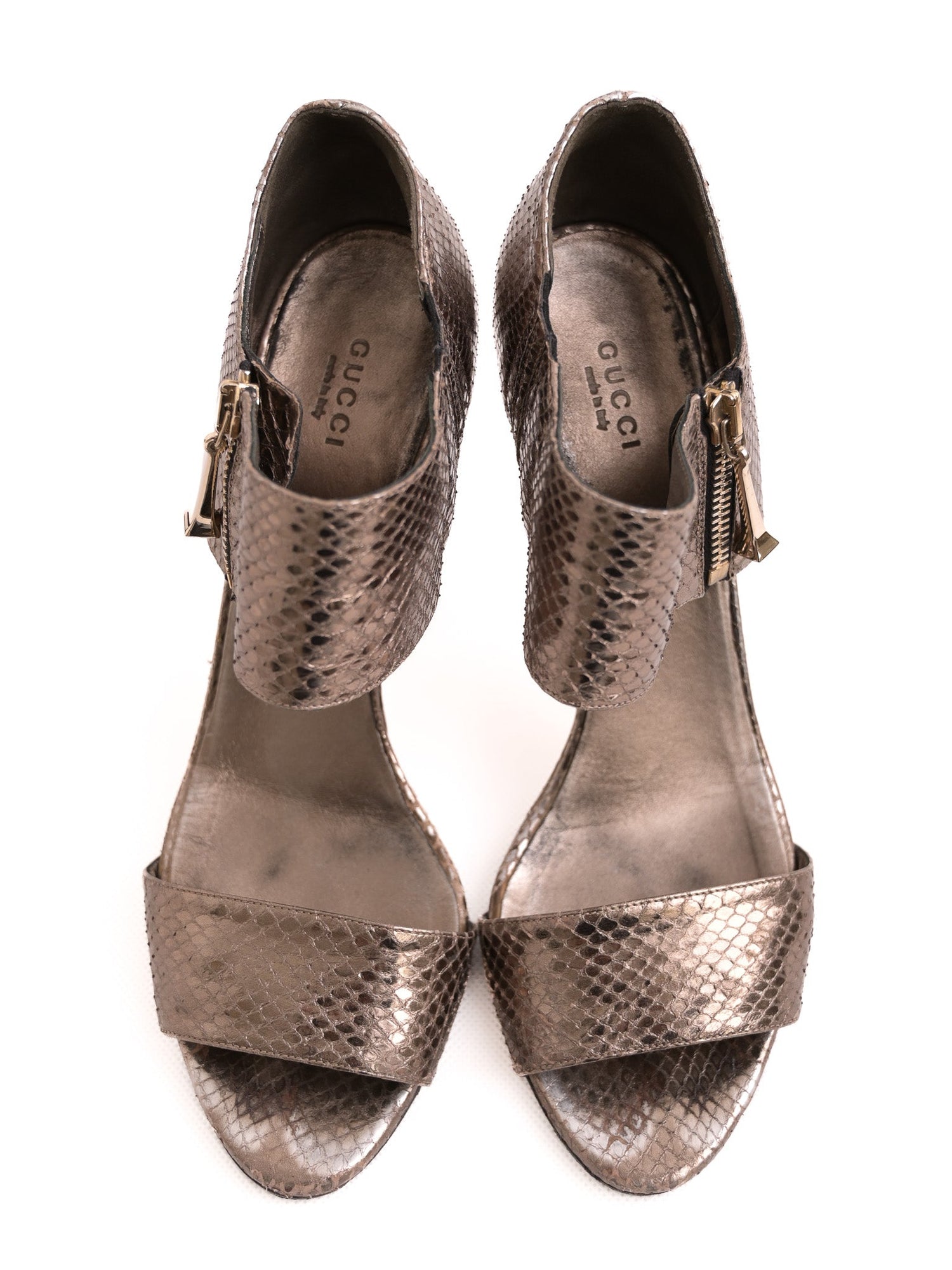 Gucci High-Heeled Shoes Gray Leather Size 40 Open Toe