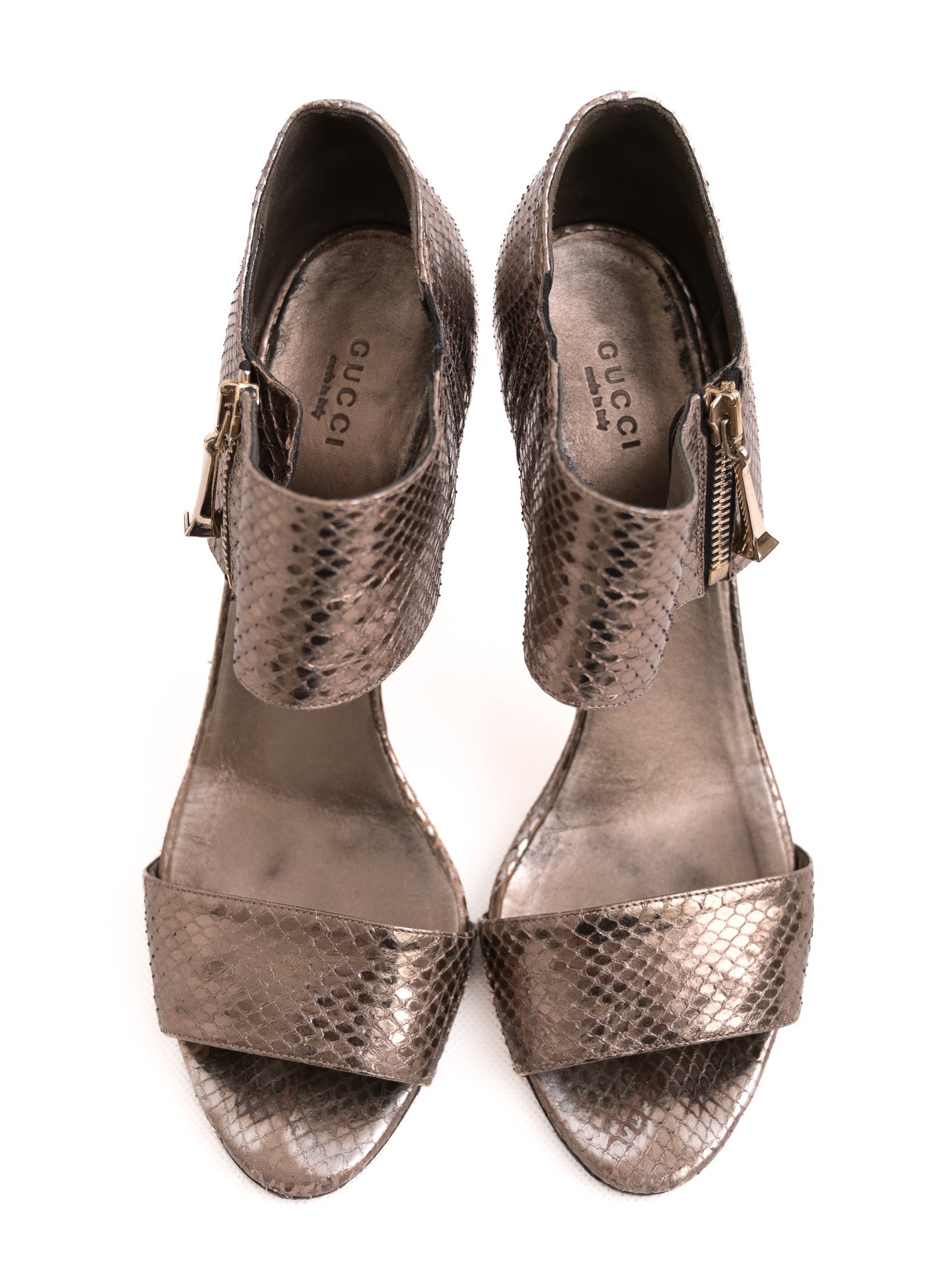 Gucci High-Heeled Shoes Gray Leather Size 40 Open Toe