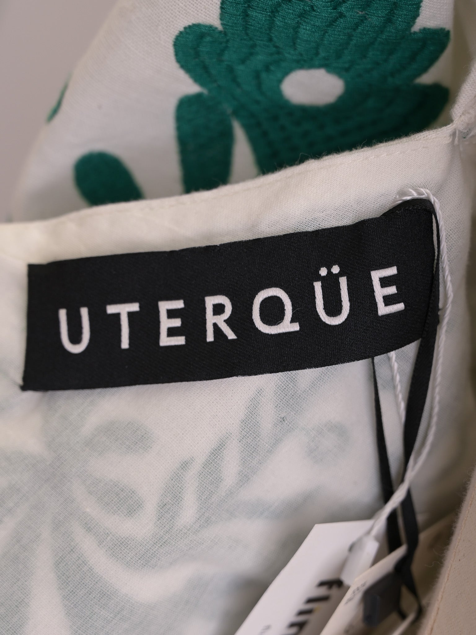 NEW Uterque Long White Dress Green Patterns Size S
