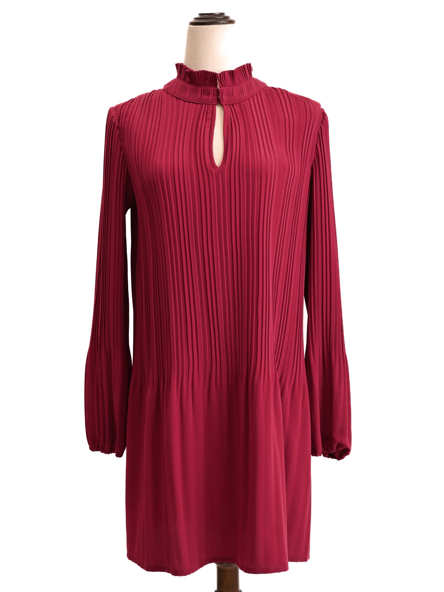 Good Maje Red Pleated Dress Long Sleeve High Collar Size N/A
