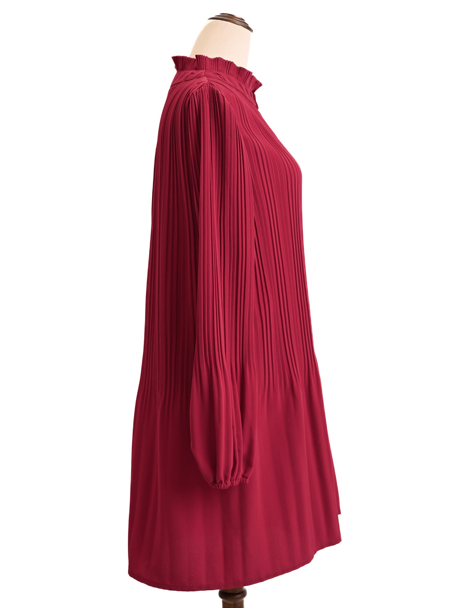 Good Maje Red Pleated Dress Long Sleeve High Collar Size N/A