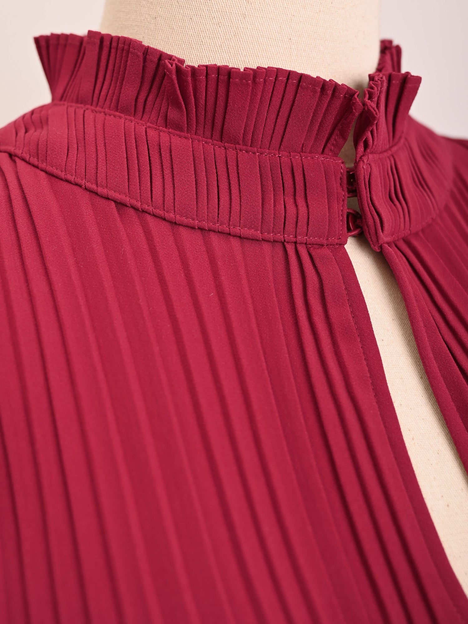 Good Maje Red Pleated Dress Long Sleeve High Collar Size N/A