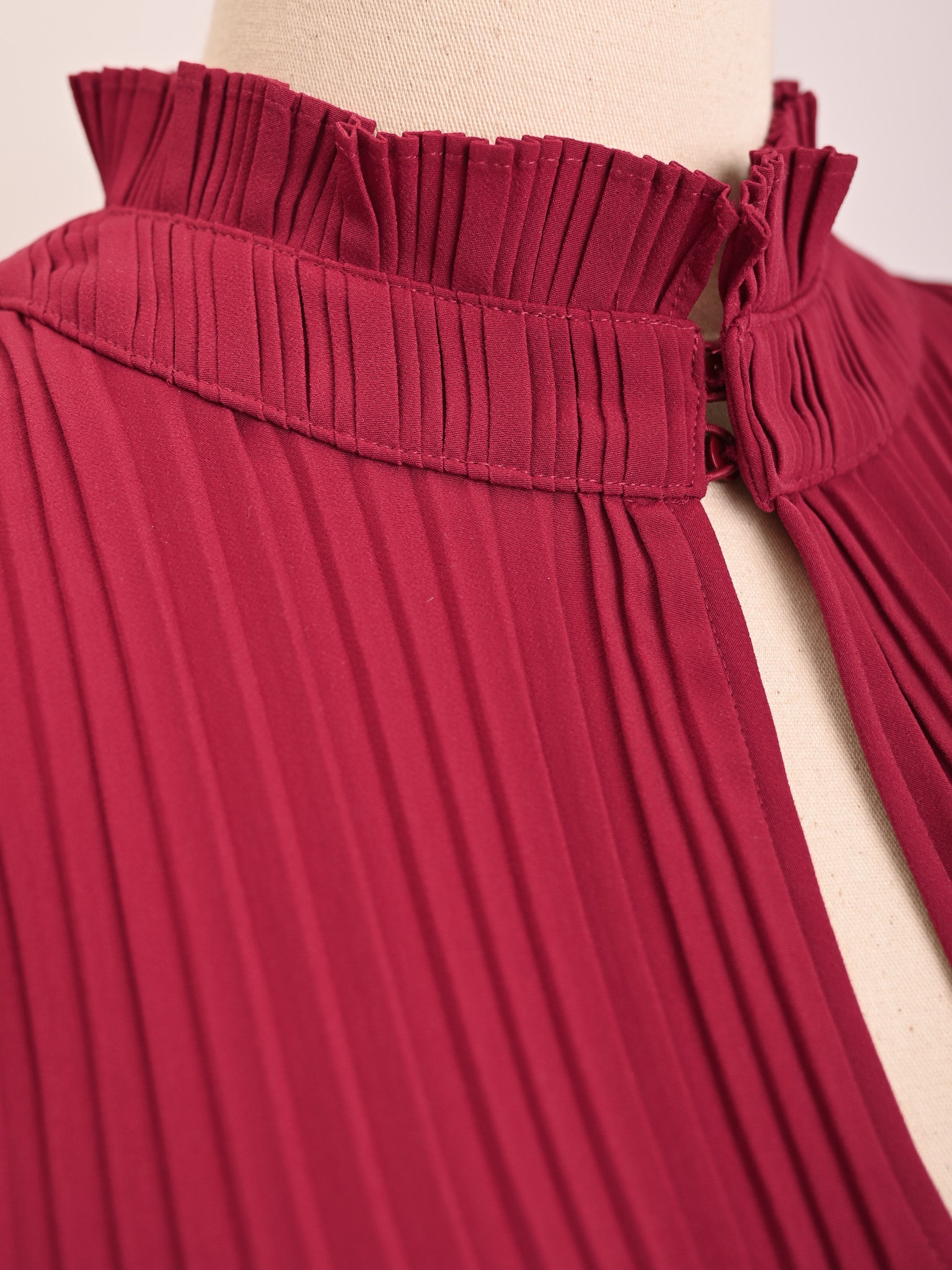 Good Maje Red Pleated Dress Long Sleeve High Collar Size N/A