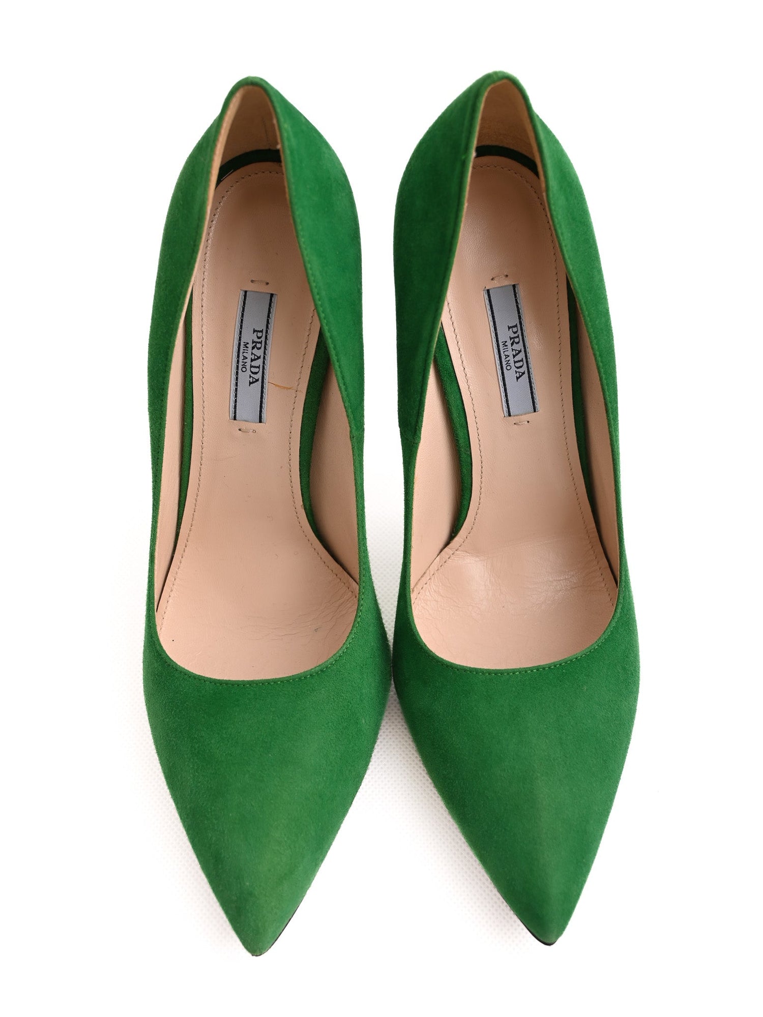 NEW Prada Green High-Heeled Shoes 100% Genuine Suede Size 40.5