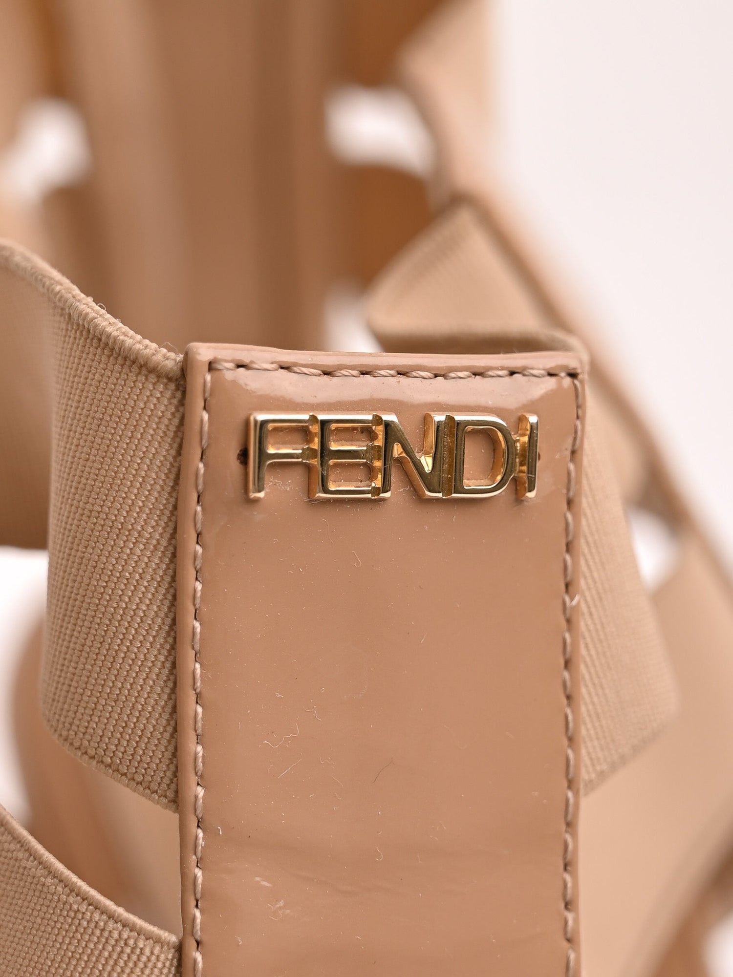 Excellent Fendi White Textile Wedge Sandals with Strappy Design