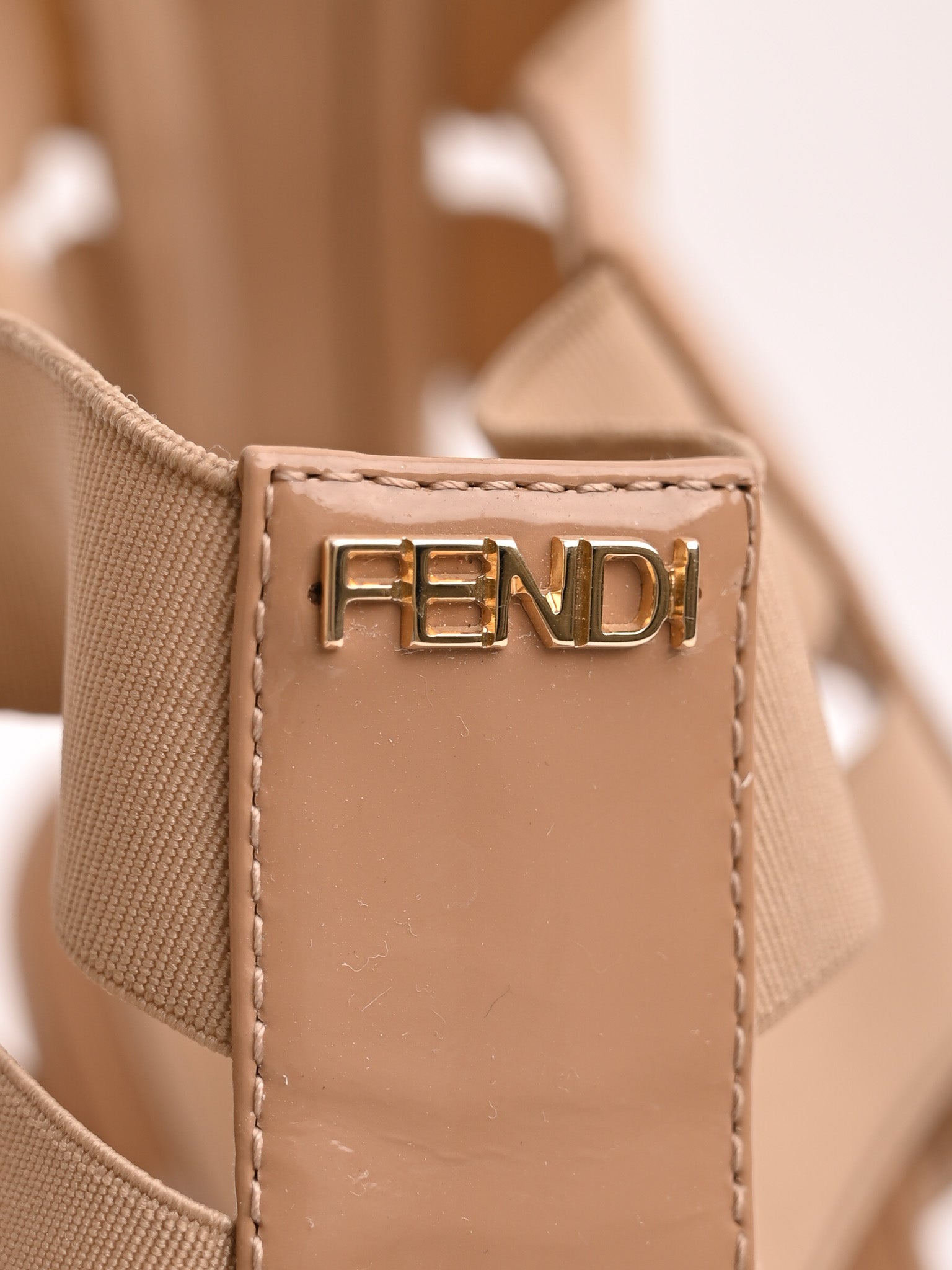 Excellent Fendi White Textile Wedge Sandals with Strappy Design