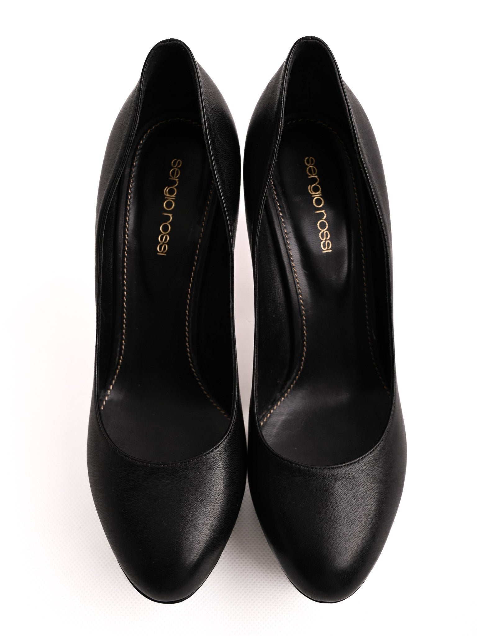 Perfect Sergio Rossi Black Leather High-Heeled Platform Pumps Size 38
