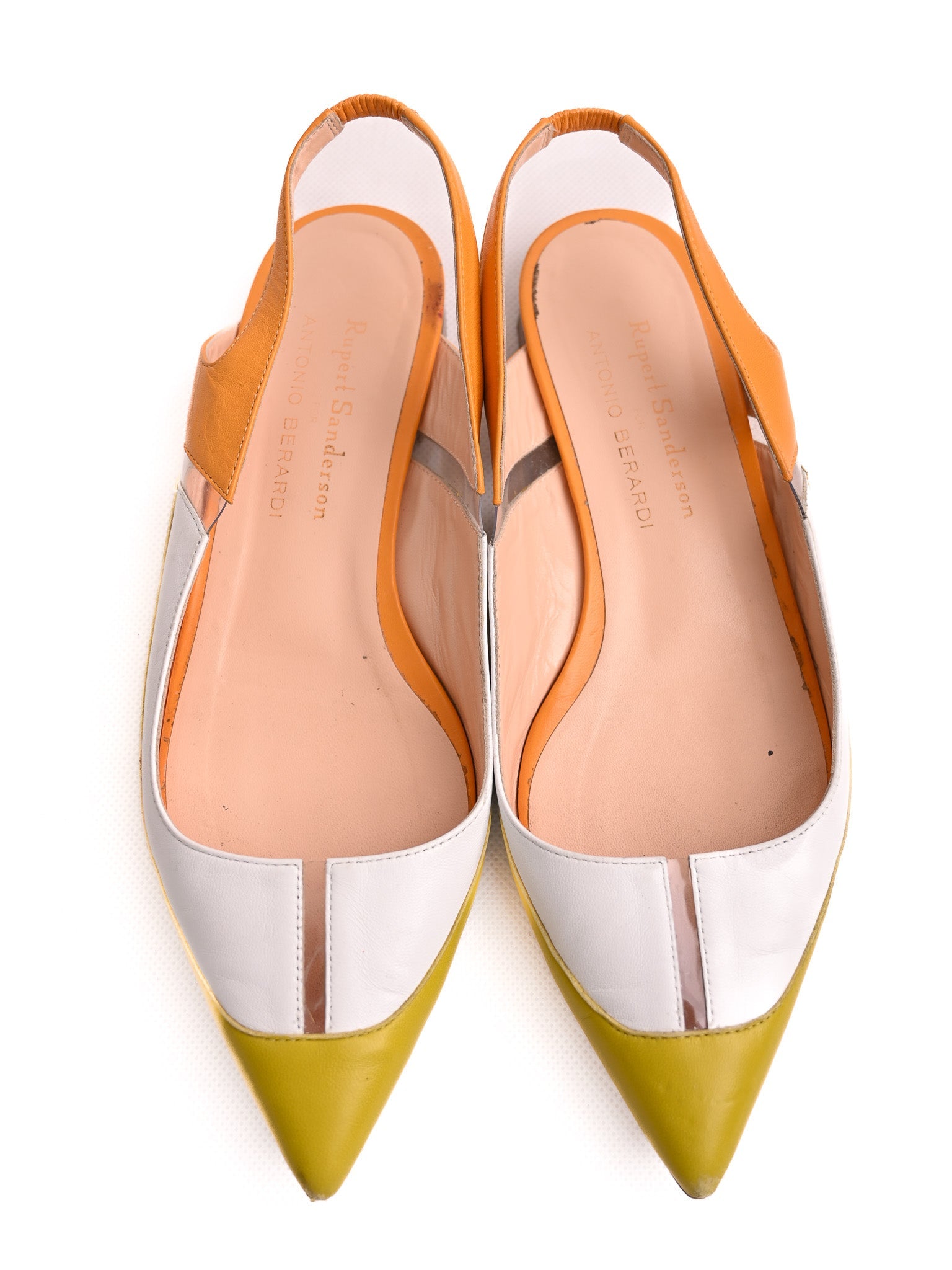 Good Rupert Sanderson Slingback Flats White Leather Size 38