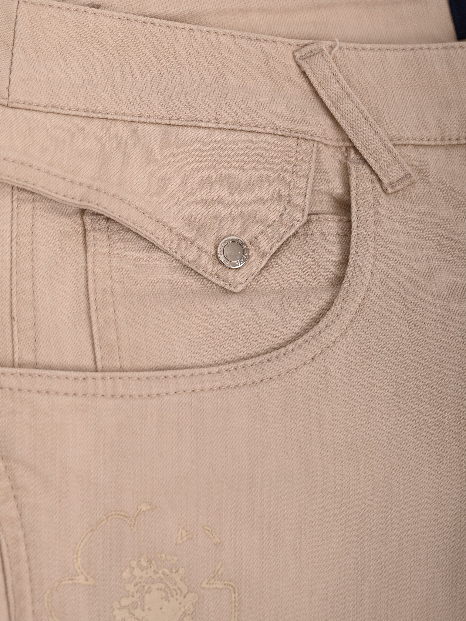 Trussardi White Cotton Knee-Length Pants with Floral Embroidery