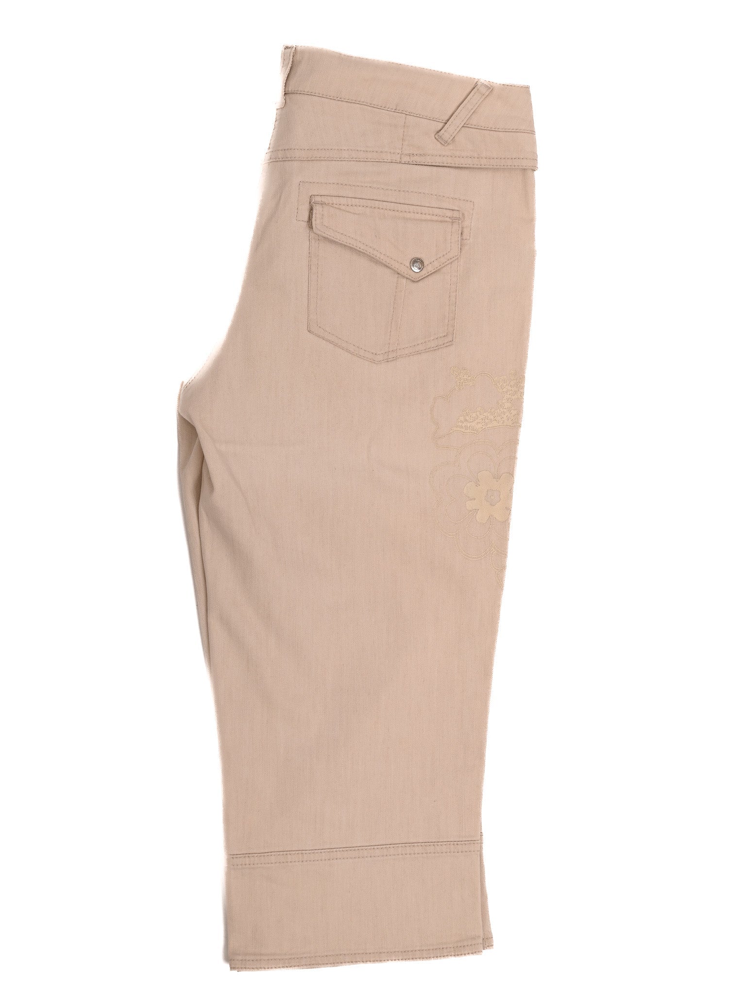Trussardi White Cotton Knee-Length Pants with Floral Embroidery