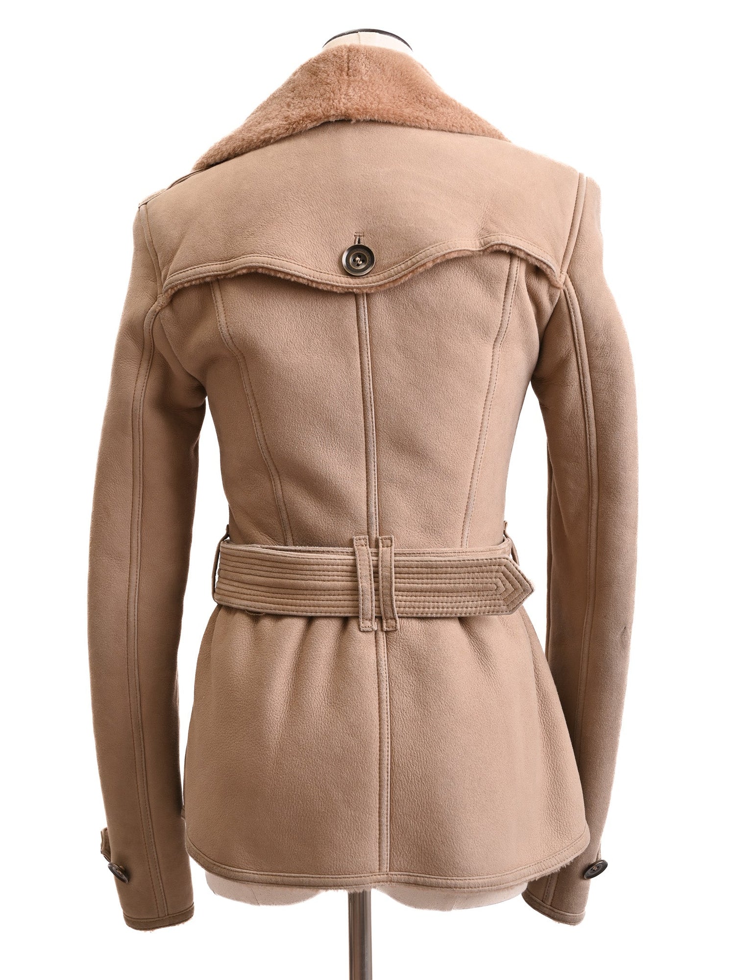 Excellent Burberry Beige Double-Breasted Wool Jacket with Fur Collar