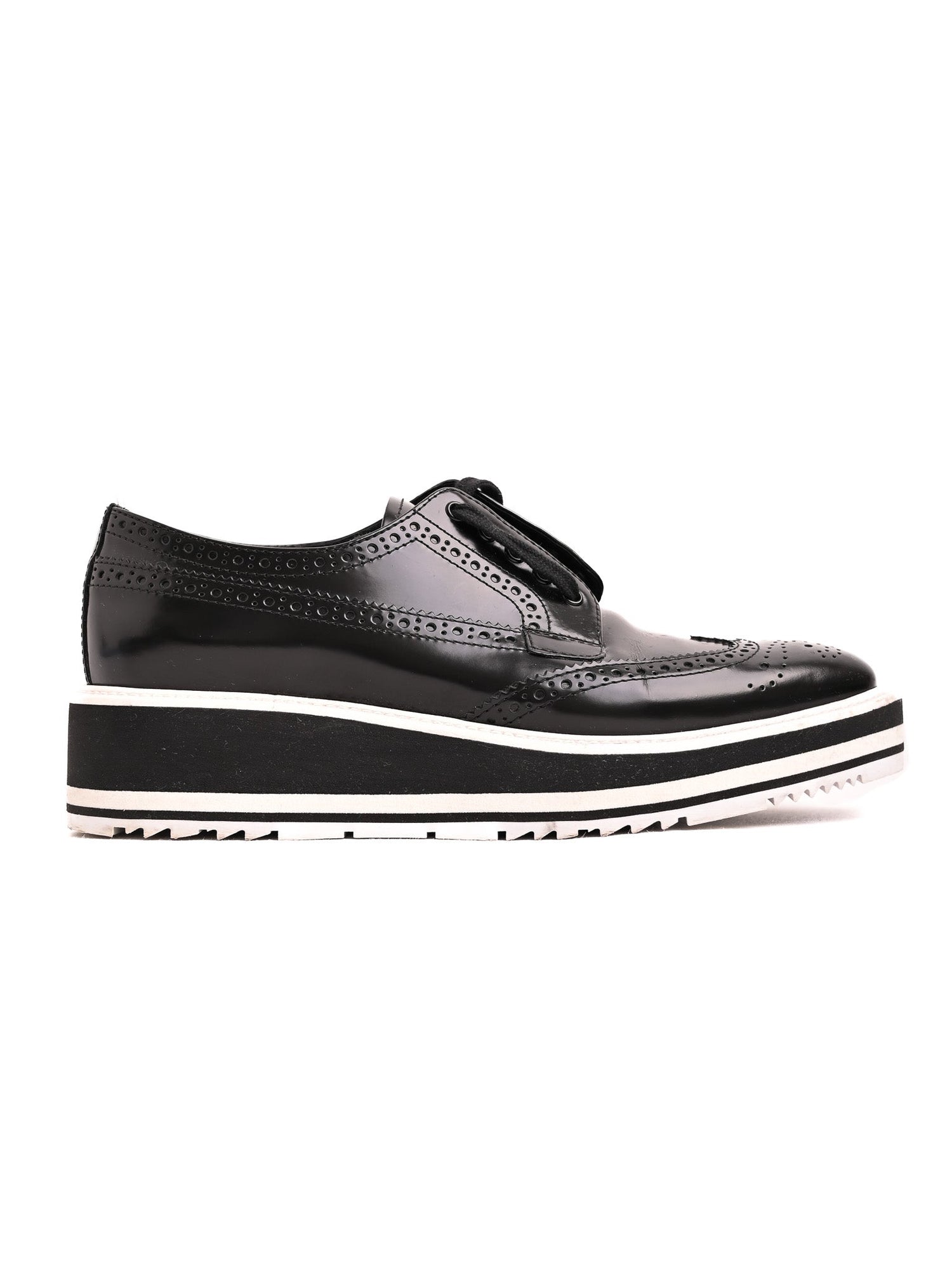 Good Prada Black Leather Brogue Platform Shoes Women