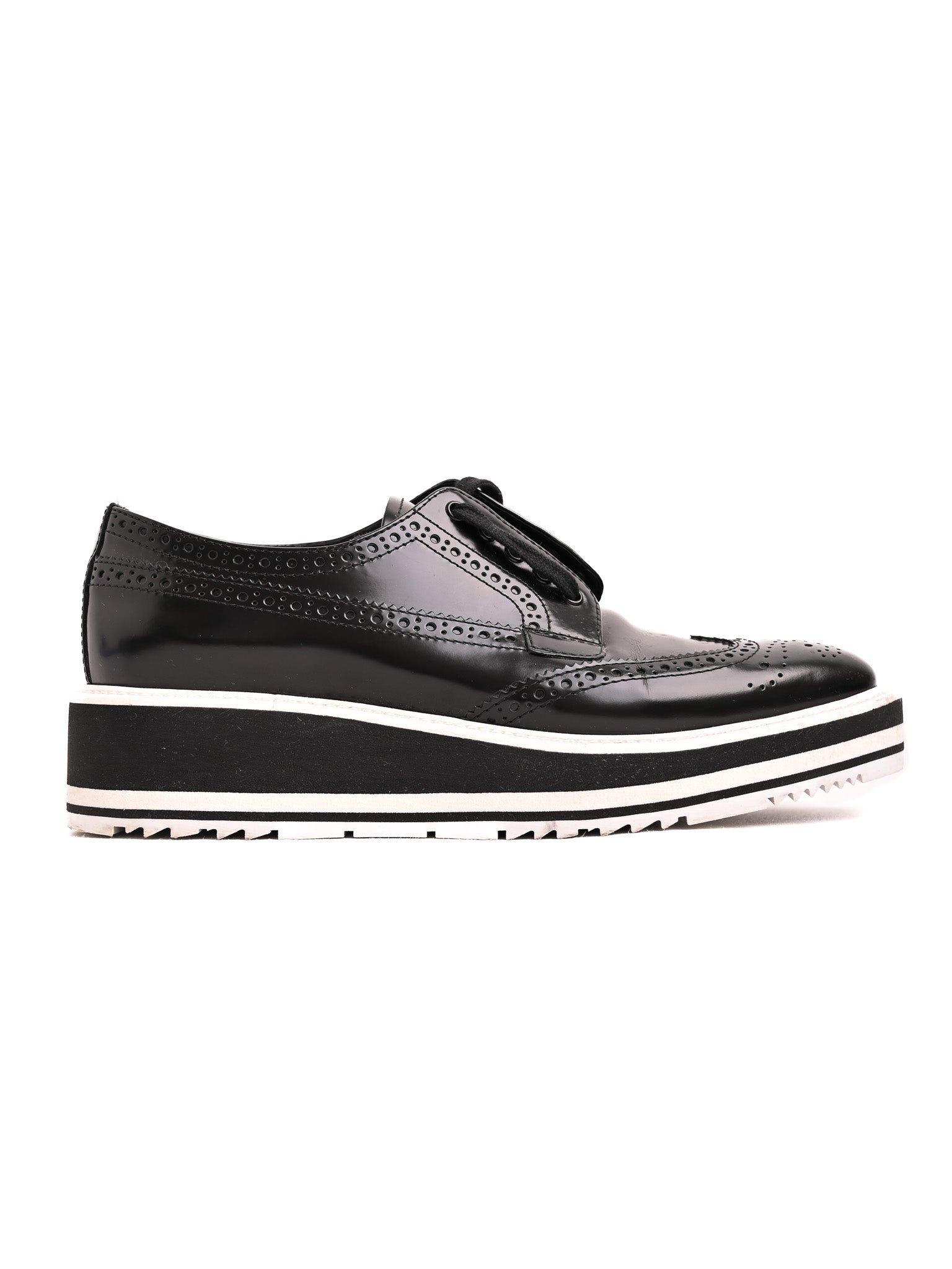 Good Prada Black Leather Brogue Platform Shoes Women