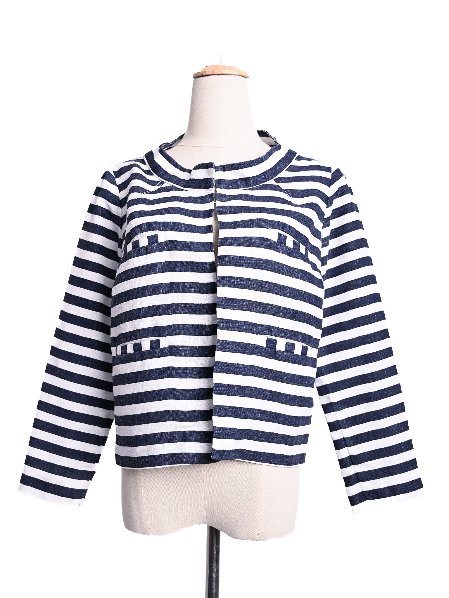 NEW 120% Lino Blue and White Striped Jacket Women&