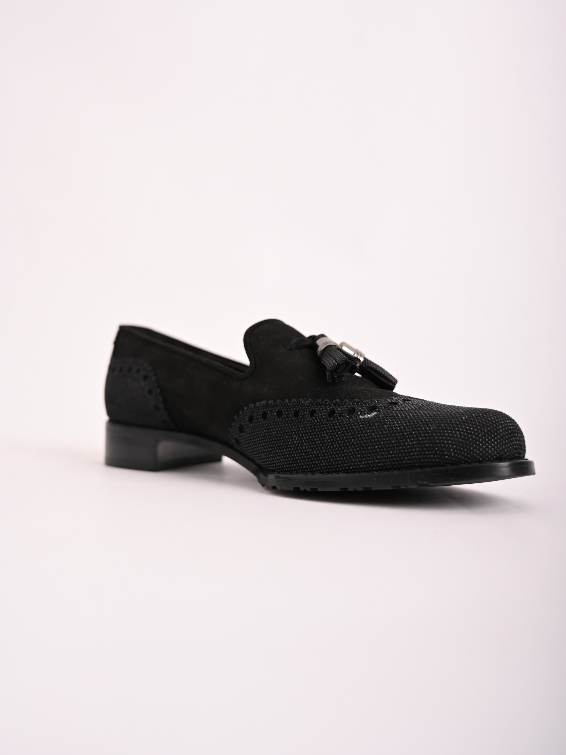 NEW Stuart Weitzman Black Nubuck Loafers Size 37.5 with Tassels
