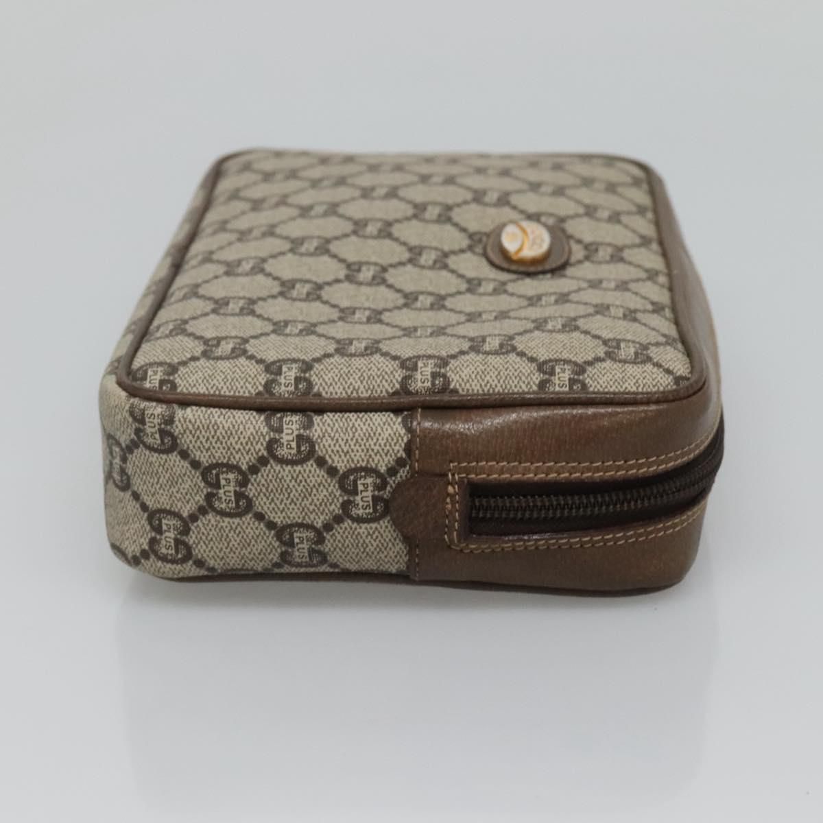 Gucci Gg Plus Supreme Clutch Bag Pvc Beige Brown Auth