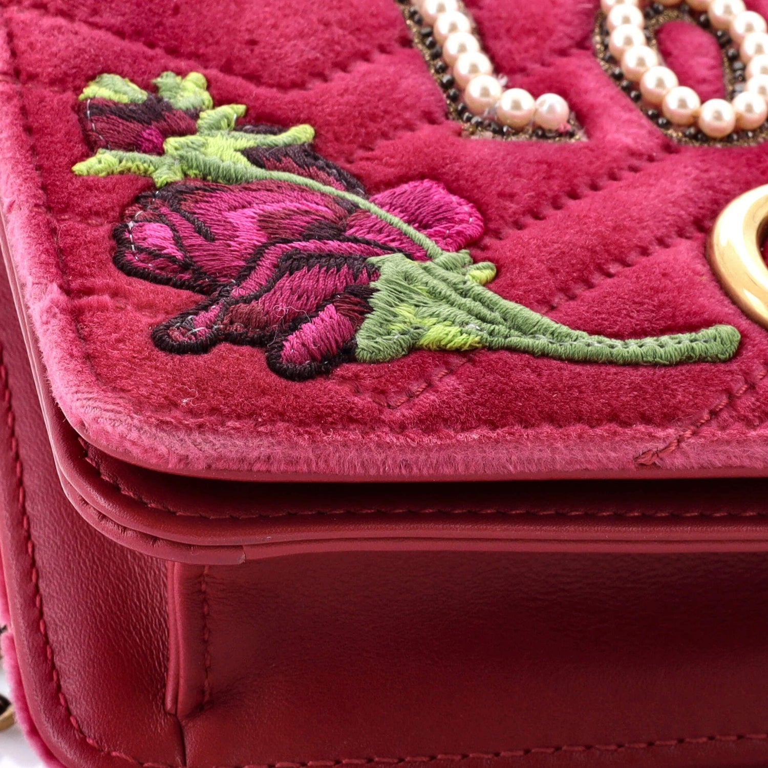 Gucci GG Marmont Chain Flap Bag Embroidered Matelasse Velvet Mini