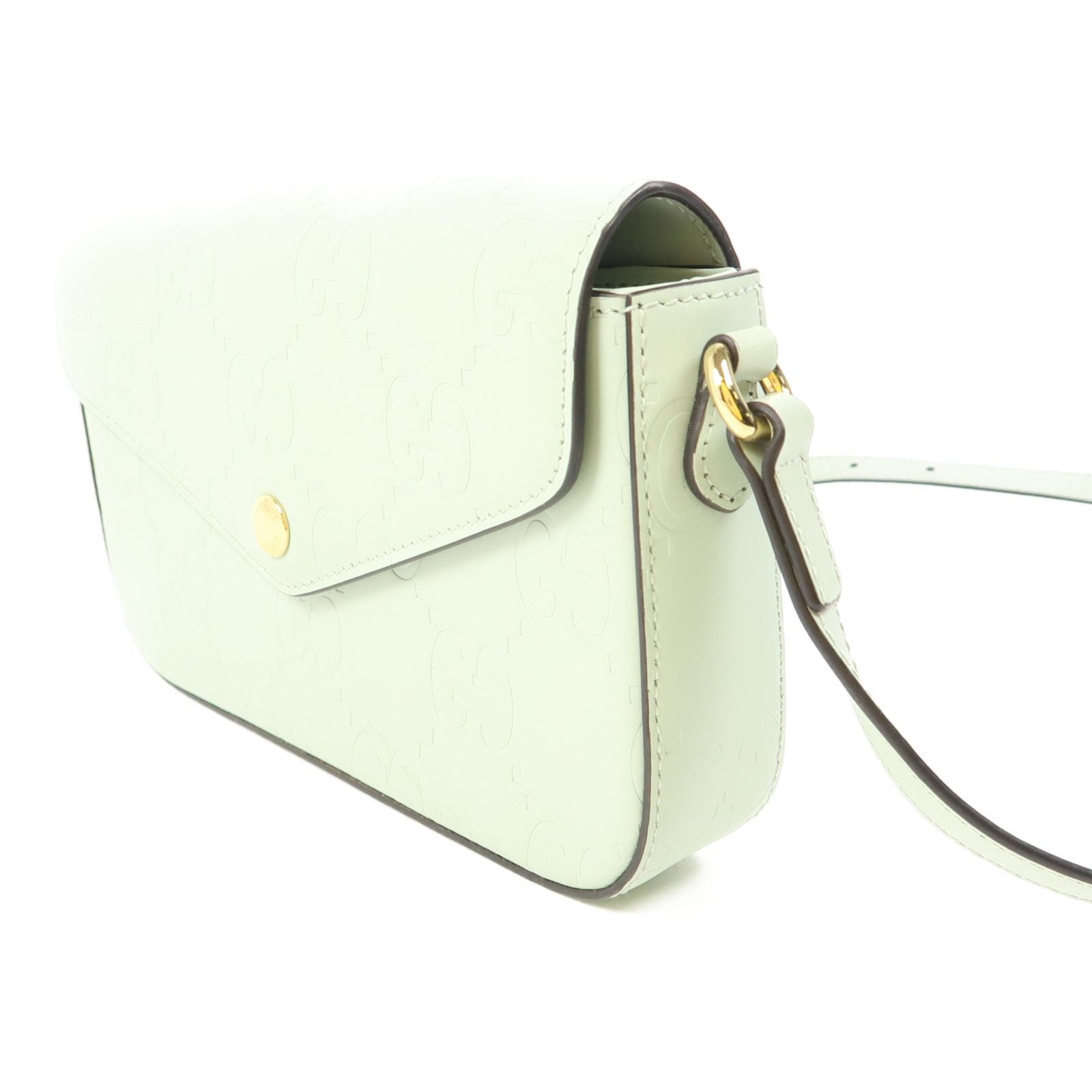 Gucci Leather Gg Pochette Gold Shoulder Bag Green Mint Leather 772794