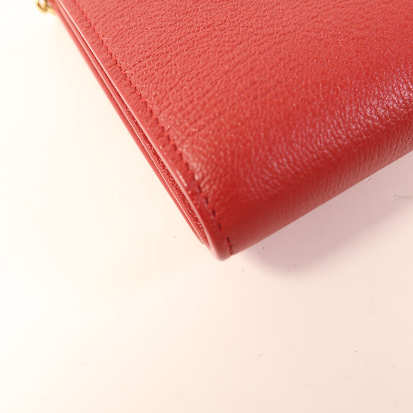Saint Laurent Cowhide Leather Belle De Jour Wallet On Chain Golden Cross Shoulder Back Bag Red Calfsk