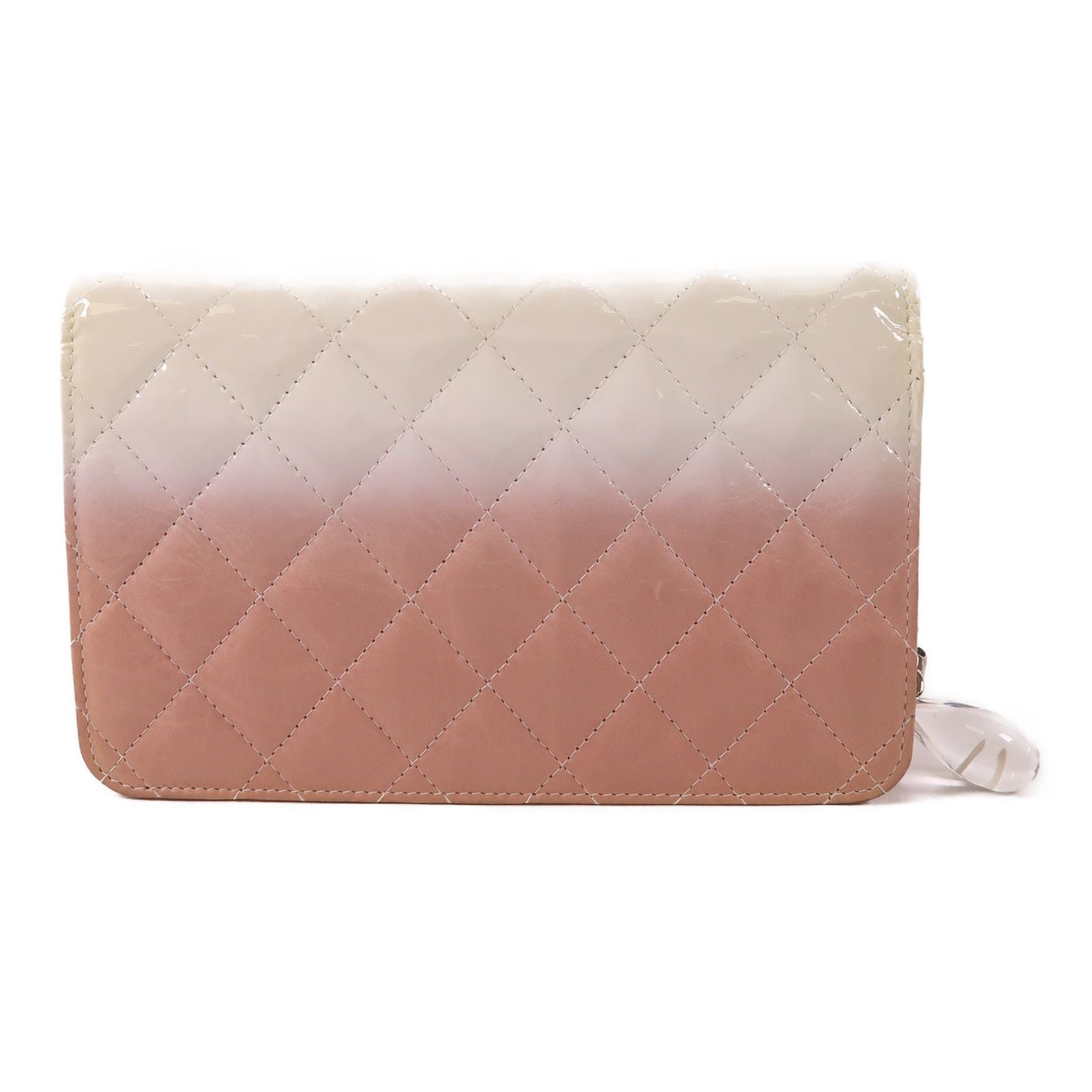 Chanel White Pink/white Lacquer Leather/cowhide Leather Woc Wallet On Chain Silver Cross Shoulder Bag