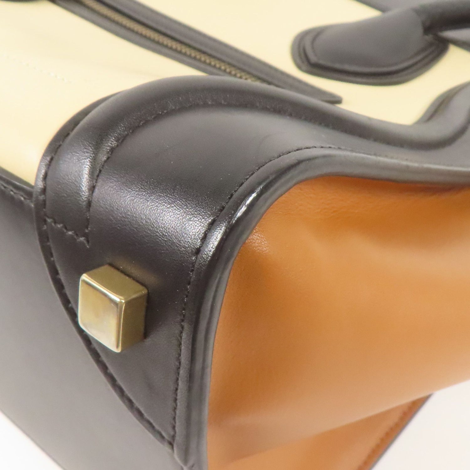 Celine Cowhide Leather Micro Luggage Kinsaku Handmade Bag Black Beige Black/brown/beige Calfskin (cowhide)