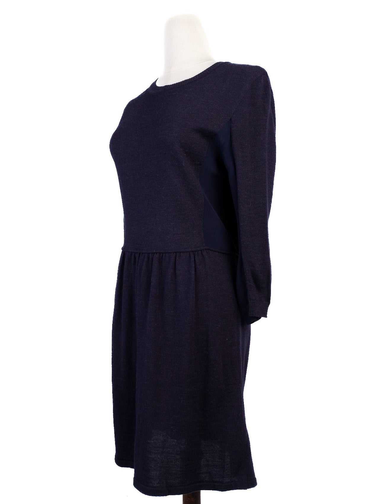 Excellent MaxCo Blue Wool Dress Size S Long Sleeve Gathered Waist
