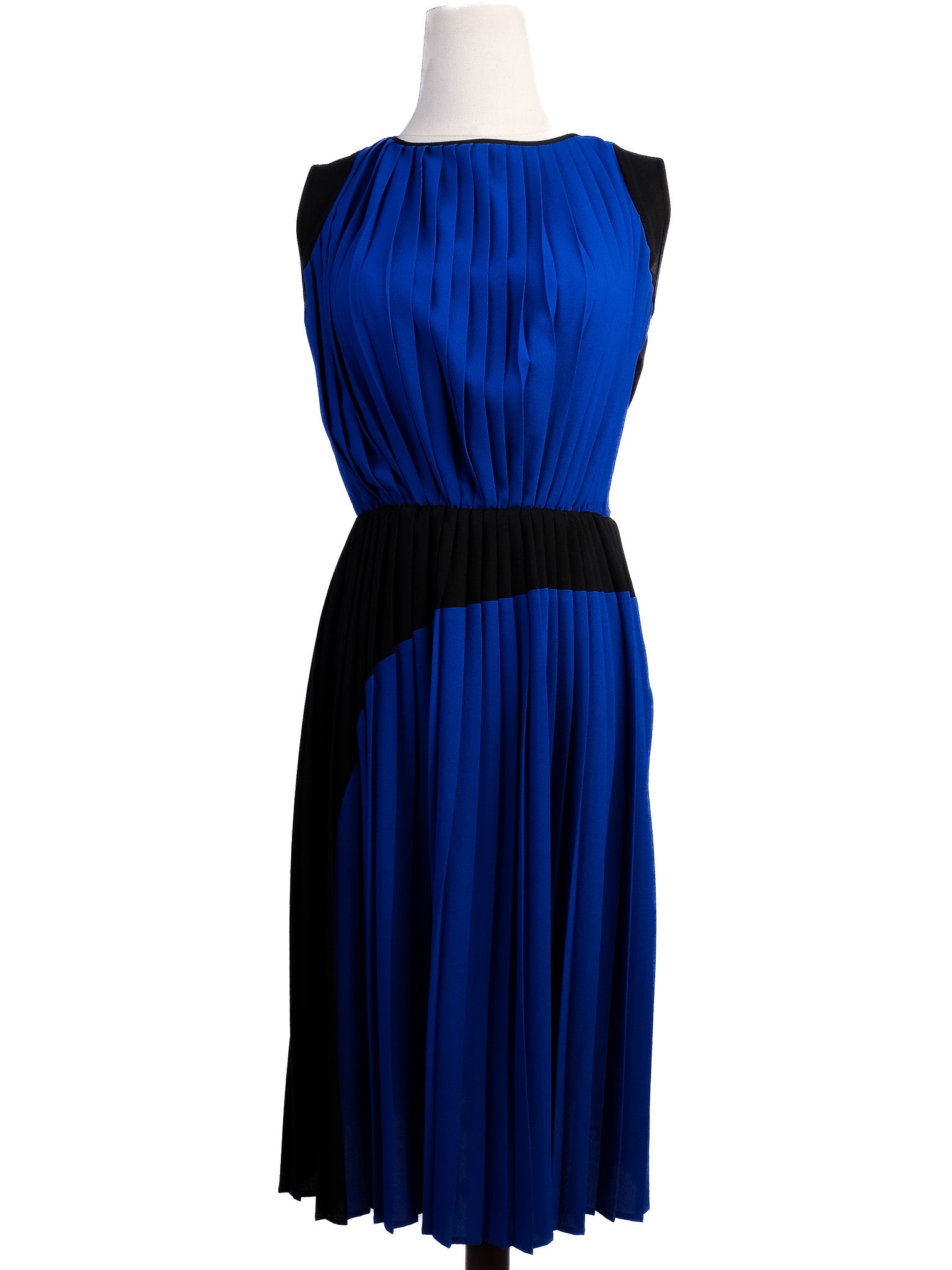 Excellent Stefanel Blue and Black Pleated Silk Dress - Size N/A