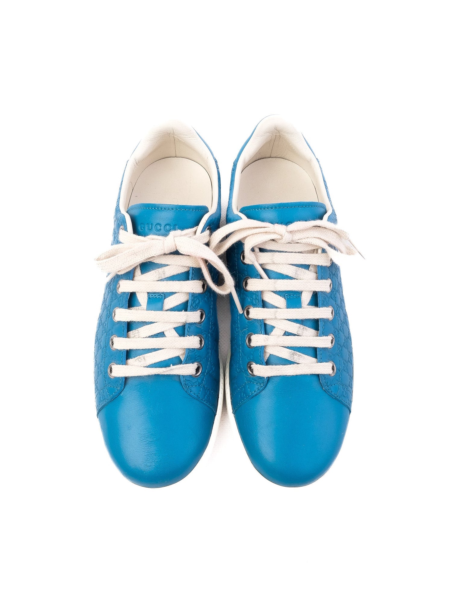 Excellent Gucci Blue Leather Sneakers with Logo Size 36
