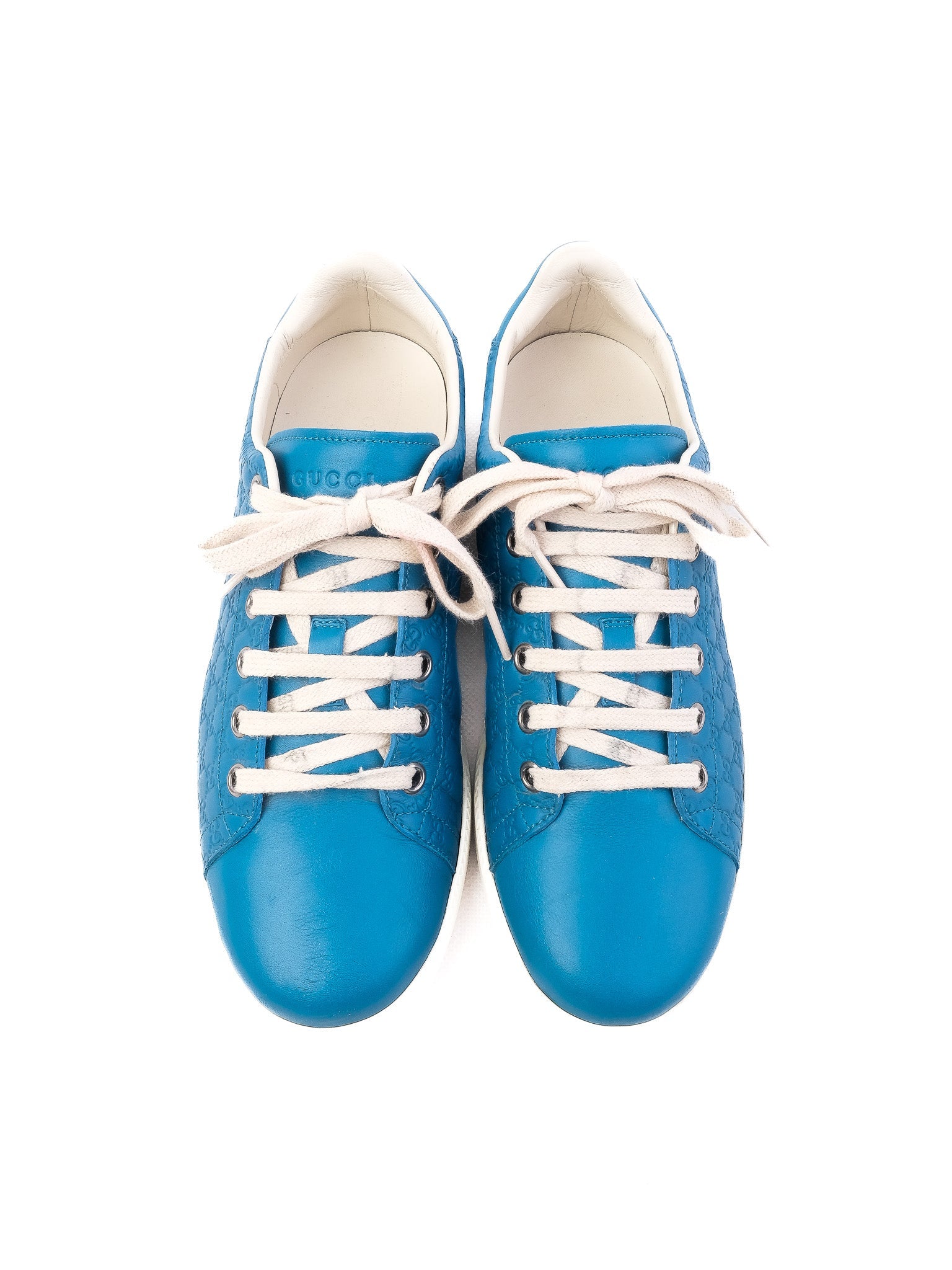 Excellent Gucci Blue Leather Sneakers with Logo Size 36