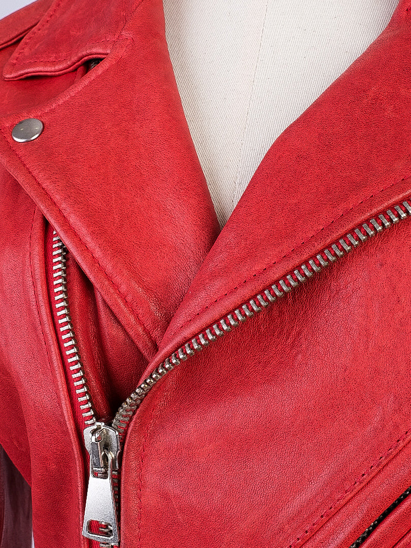 Ermanno Scervino Red Leather Biker Jacket Women&